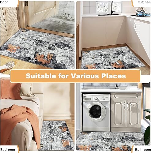 Miniatura 7 de OIGAE Alfombra lavable de 2 x 3 pies, alfombra de entrada pequeña abstracta moderna con respaldo antideslizante, alfombra de entrada frontal para