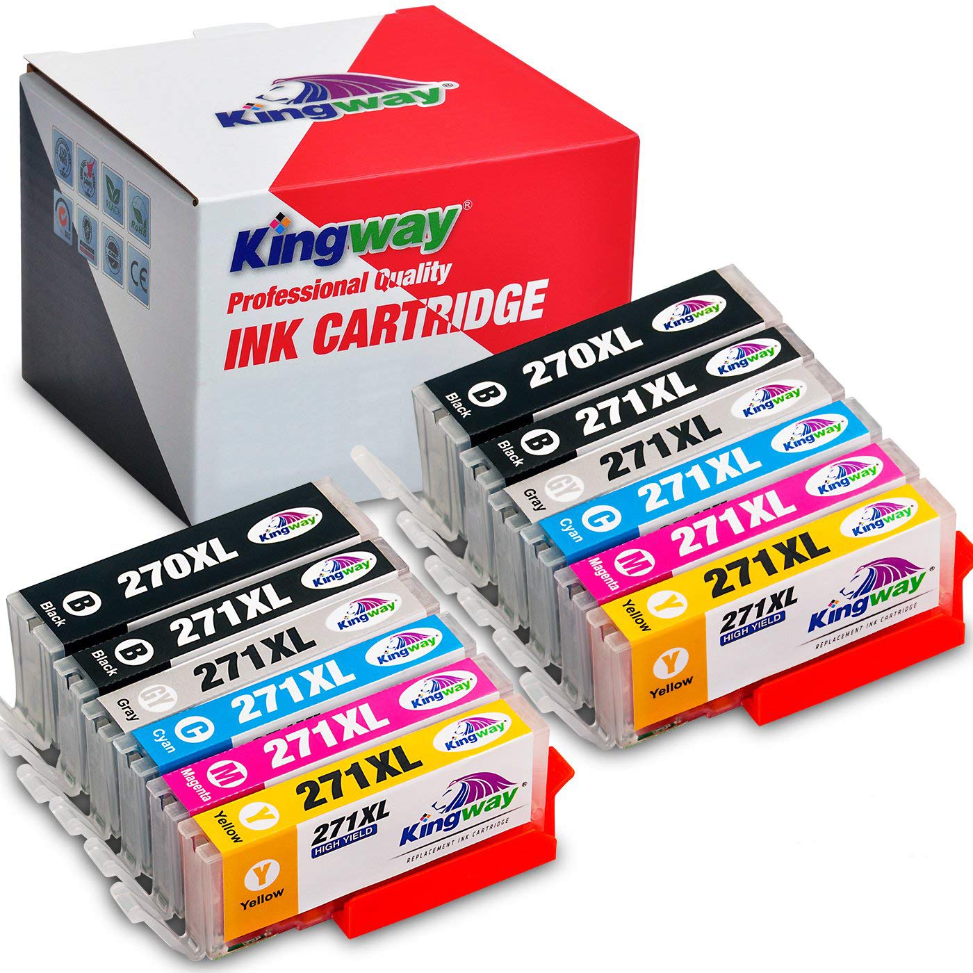 KINGWAYKingway Compatible Ink Cartridge Replacement for PGI-270XL CLI-271XL Work with Pixma MG7720 TS8020 TS9020 Printer 12 Pack(2 PGBK,2 Black,2 Cyan,2 Magenta,2 Yellow,2 Gray)