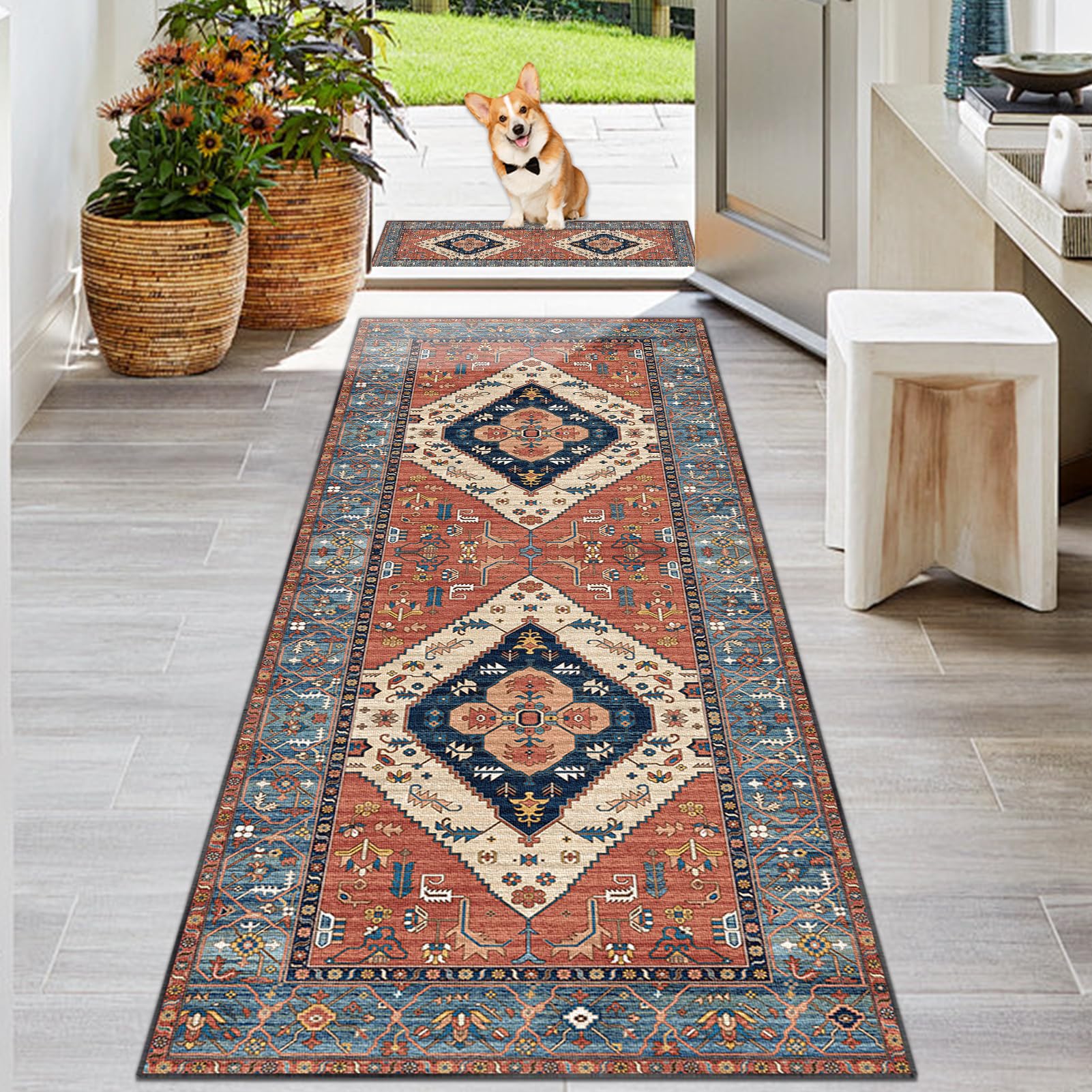 KwuSeug Alfombra de Pasillo Antideslizante Alfombras para Pasillos Modernas Largos extralarga Lavable a máquina Alfombra de Cocina para Sala de Estar Entrada lavandería balcón Moqueta 50 x 350 cm