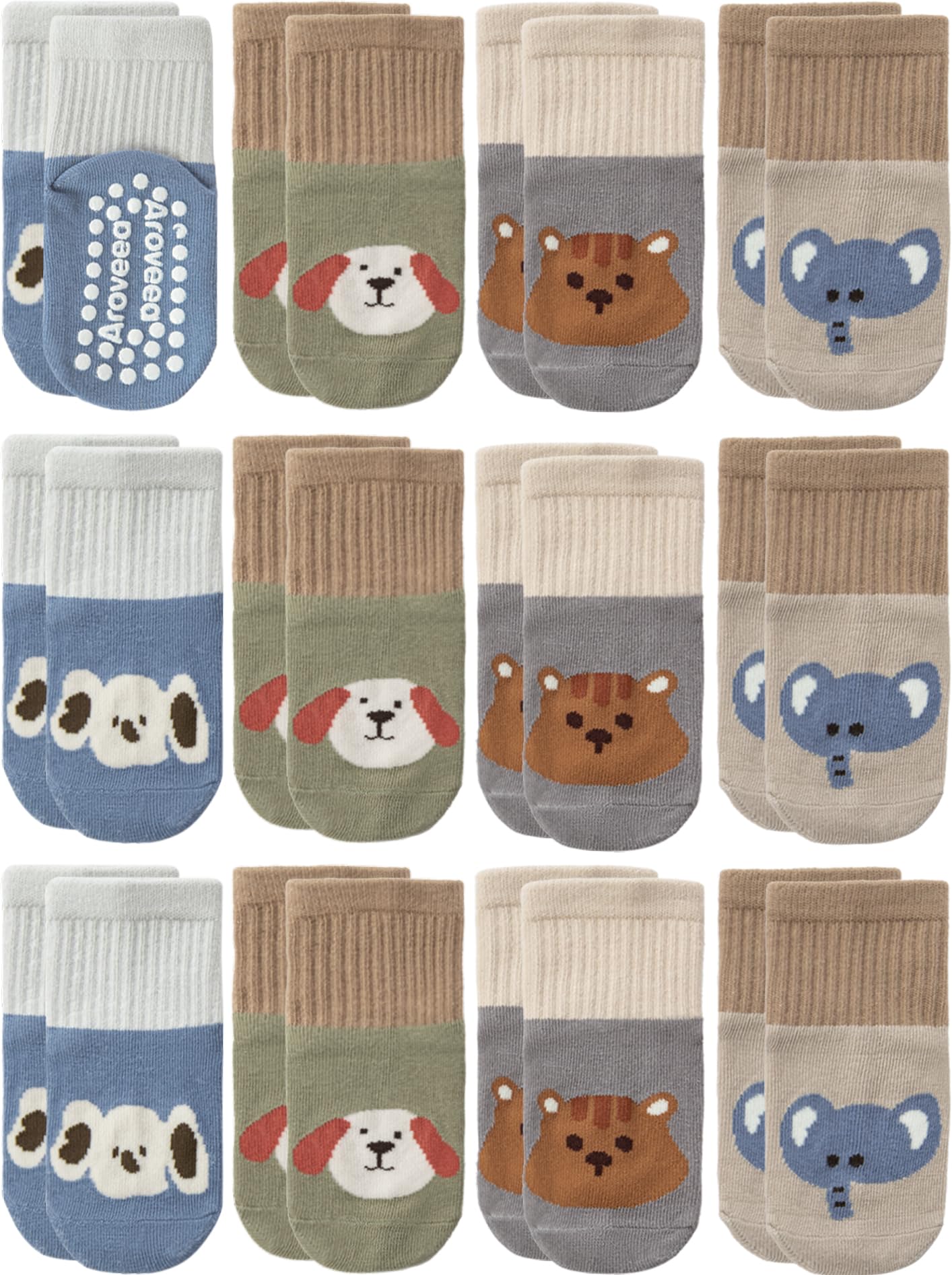 Aroveea Toddler Socks Non Slip Grip Ankle Baby 12 Pack for Kids Boys Girls