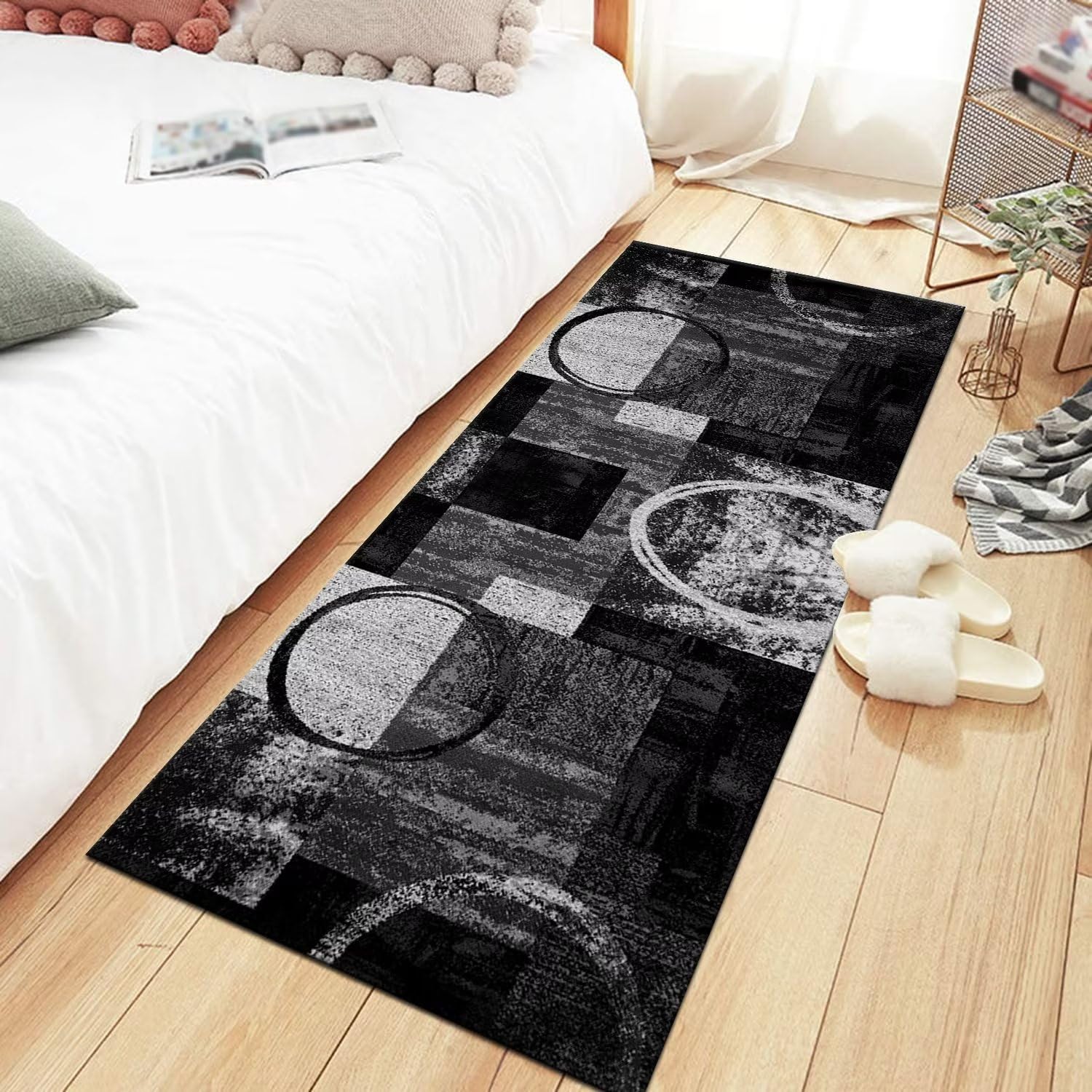 Tappeto Passatoia Corridoio 90x400 Cm - Antiscivolo, Lavabile, Nero Grigio, Poliestere - Foto 7