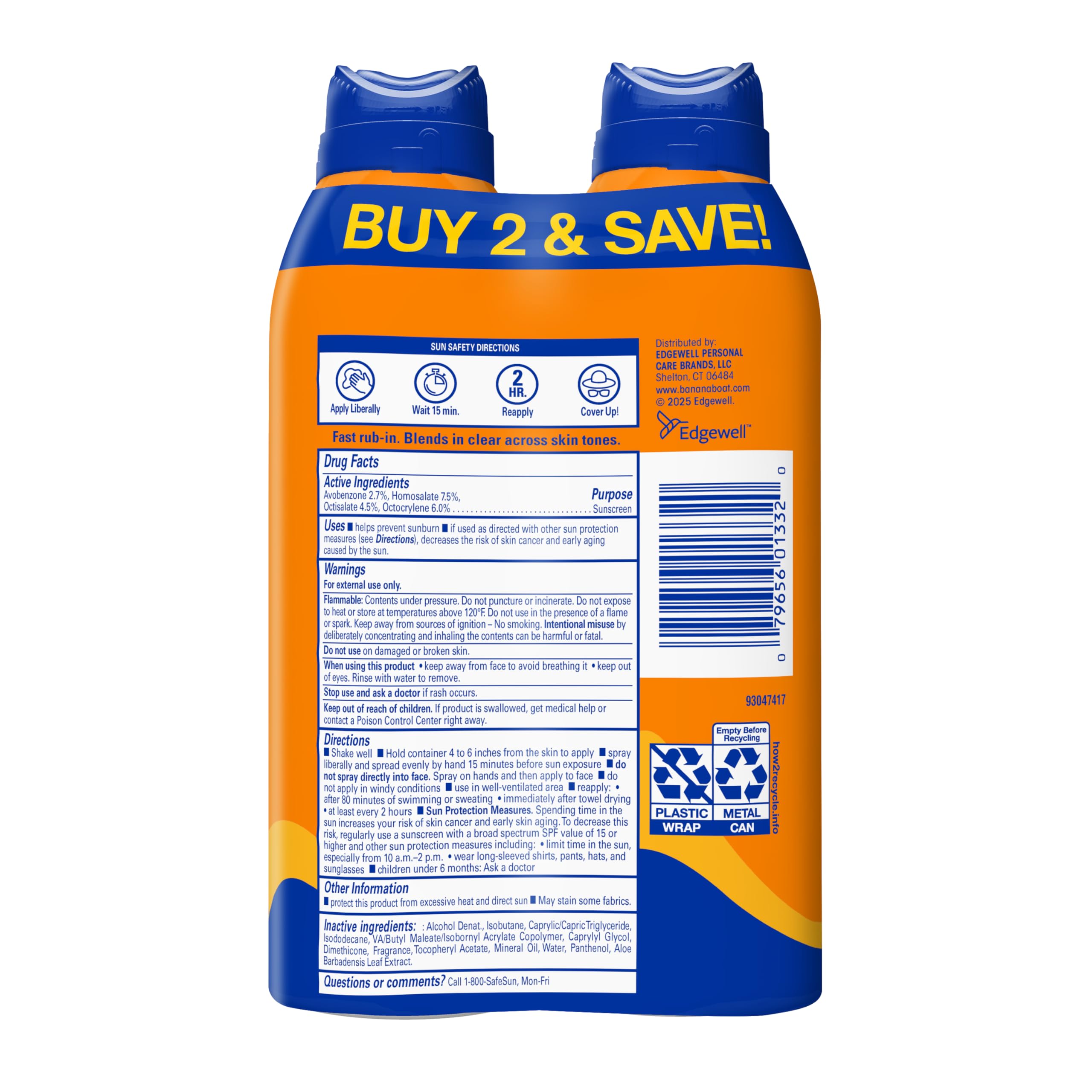 Banana Boat - spray protezione solare Ultra Mist Sport Performance ad ampio spettro, confezione doppia, SPF 30, 170 ml