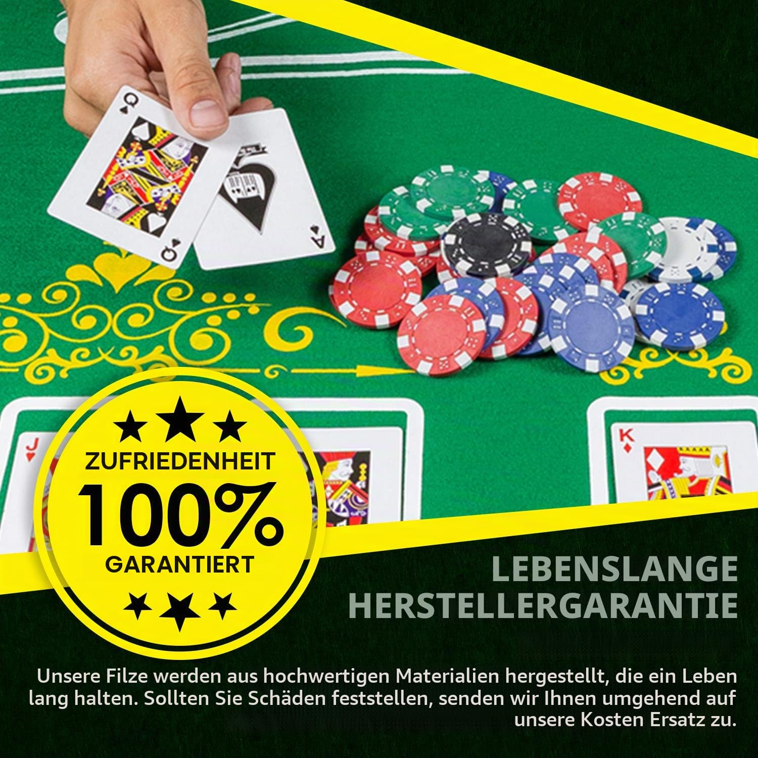 Tabletop Casino Filz-Layout für Texas Holdem Poker und Blackjack – Premium Professional Grade Blackjack und Pokermatte für Mottoparty, Pokernacht, Spendenaktionen & Versammlungen