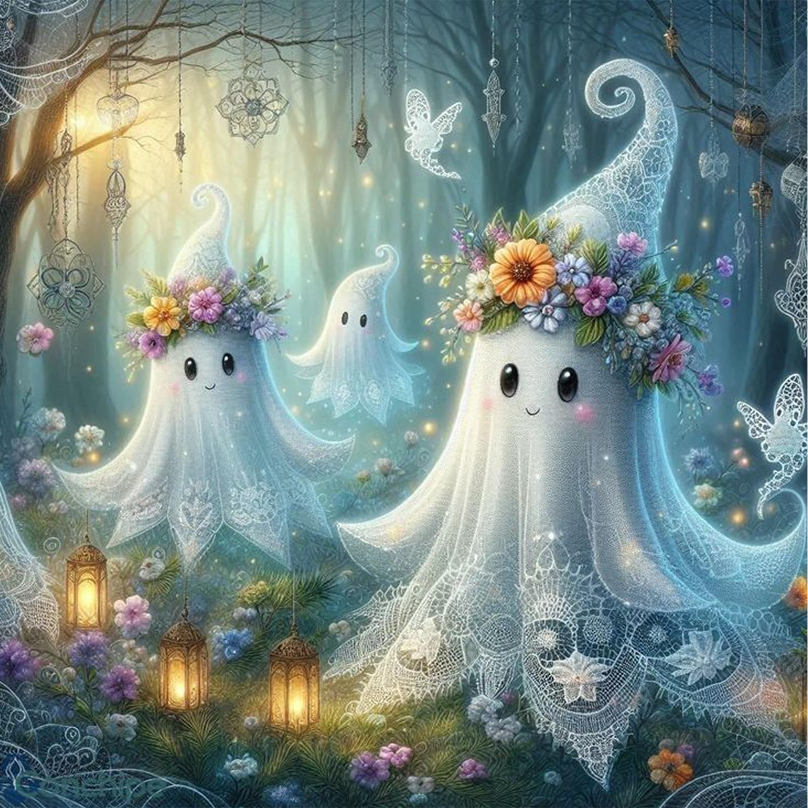 GHHKUD Halloween Ghost Diamond Painting Kits for Adults, Fall Diamond Art Kits for Adults Beginners, 5D DIY Full Drill Diamond Gem Art Stitch Canvas Painting Pictures for Home Decor, 30 * 30CM