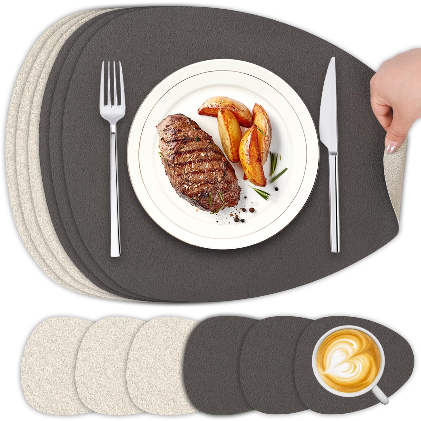 YIHELU Tischsets Abwaschbar und Untersetzer 6er Set, Platzsets Abwaschbar Doppelseitigen Kunstleder rutschfest & Einfache Reinigung, Platzdeckchen für Esszimmer