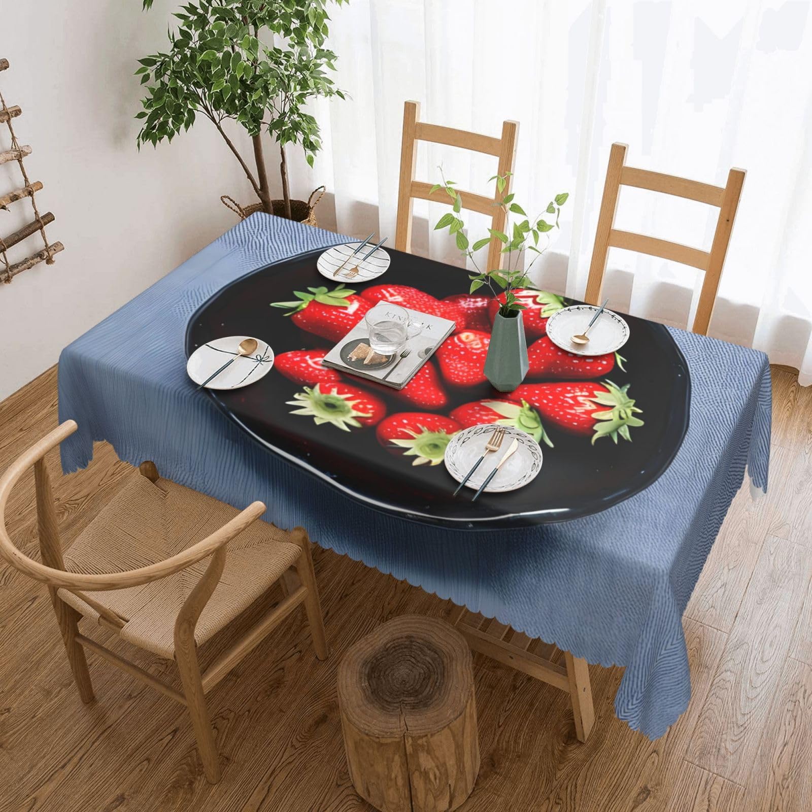 Nappe rectangulaire anti-tache et imperméable motif fraises pour table cuisine