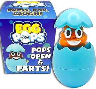 Egg Pops Farting Toy – Pops Up & Farts, Easter Basket Stuffers for Teens & Kids, Interactive Poop Character in Egg Shell, Silly Novelty Gag Gift for Boys & Girls, Easter Toys Essentials (Blue)