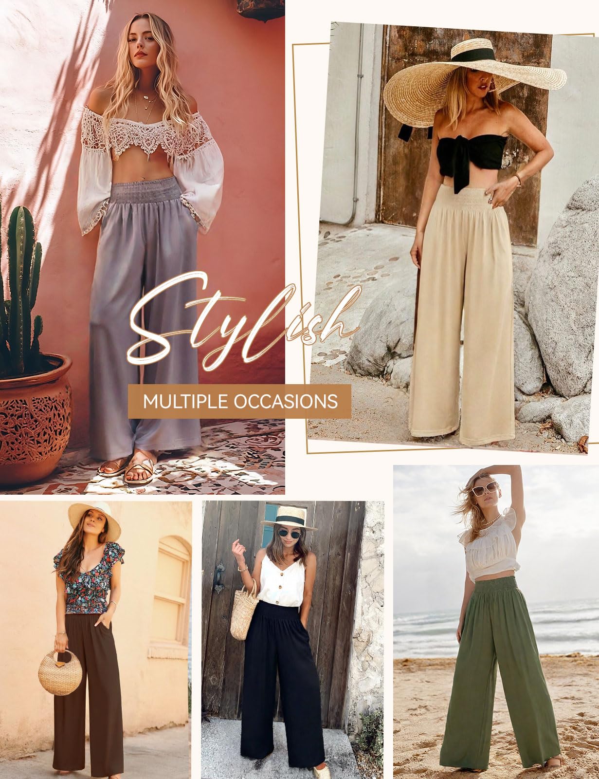 Voqeen Pantaloni Donna Estivi Pantaloni Gamba Larga Casual A Vita Alta per Donna Pantaloni Palazzo Larghi con Tasche Pantalone Donna Estivo Leggeri