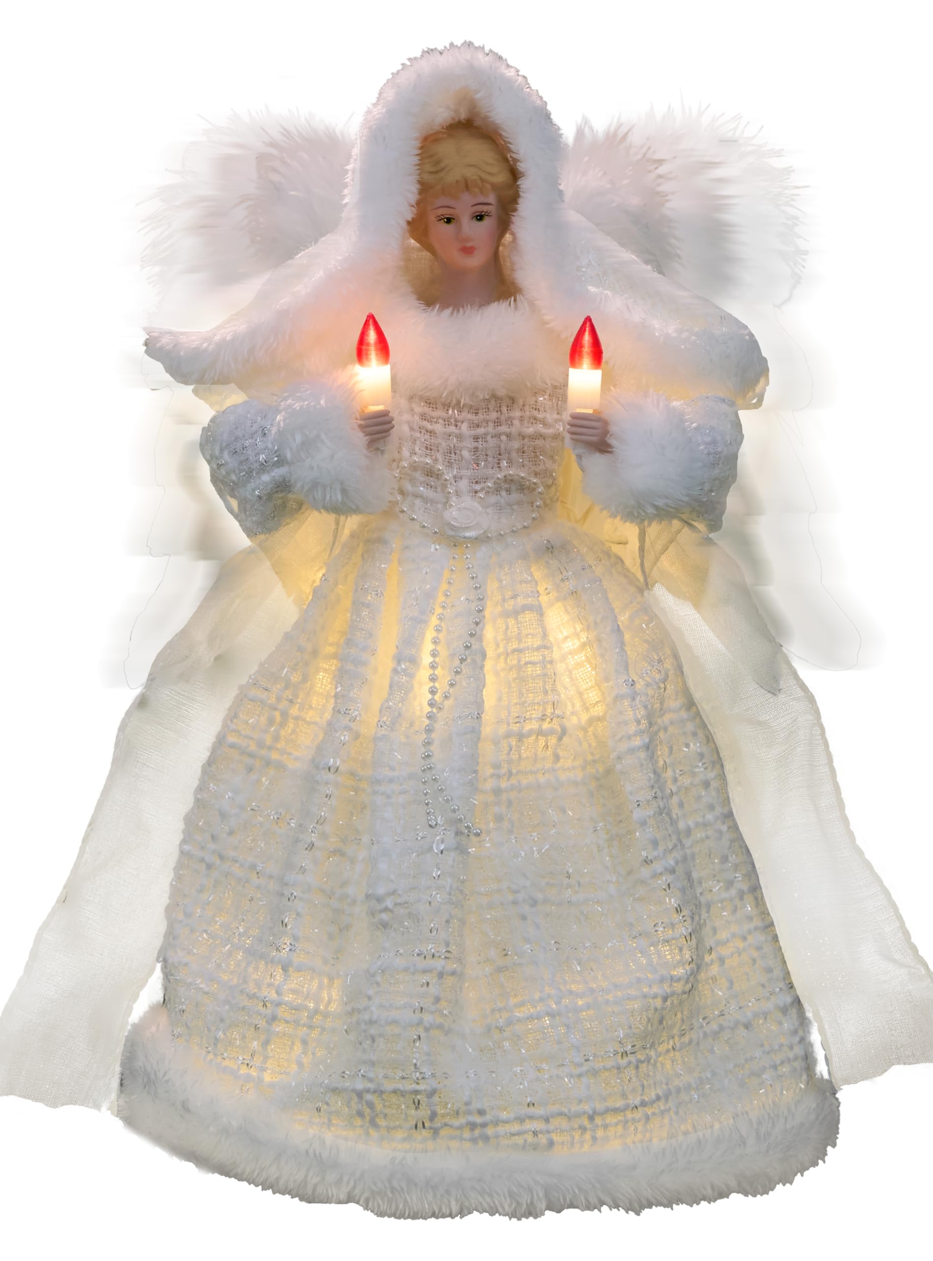 Cyraft Moving Angel Tree Topper with Lights, 30cm White, Separately Controlled Flapping Wings and Bright LEDs, 6 On / 18 Off Hours Cycle
