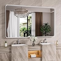Vista 46 de Espejo de baño negro de 20x30 pulgadas con marco de metal negro, espejo de tocador rectangular redondeado con acabado mate para pared, con vidrio