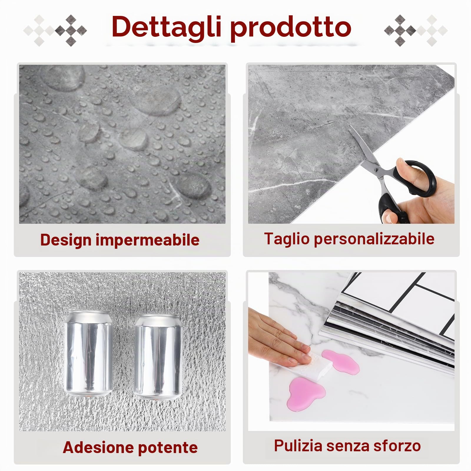 QUARKZMAN 20Pz Piastrelle in Marmo Adesive Pannelli 12"X12" Piastrelle