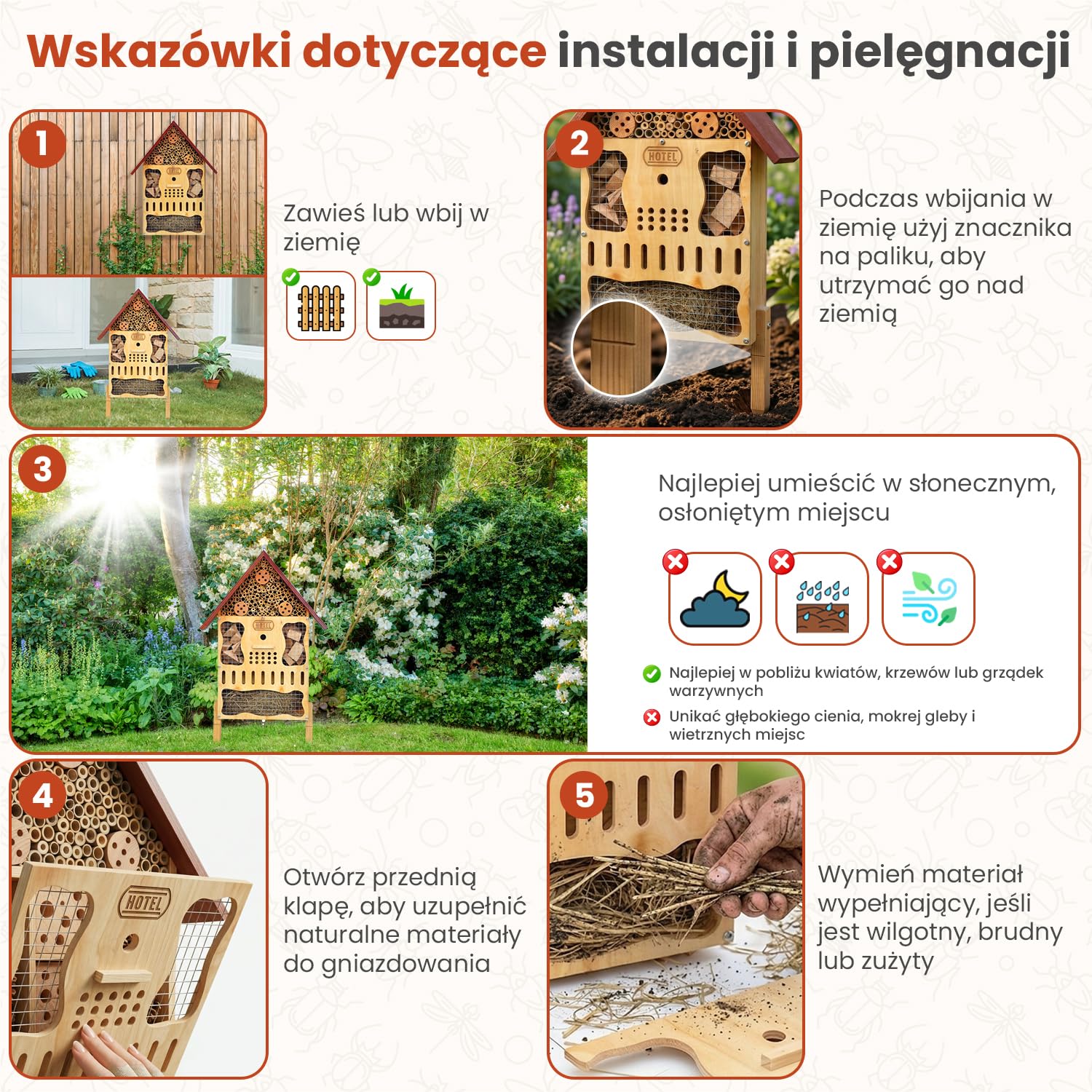 Duży Odporny Na Warunki Atmosferyczne Drewniany Hotel Dla Owadów XXL – Hotel Dla Pszczół Do Zawieszenia Lub Na Nóżkach, Domek Dla Dzikich Pszczół I Trzmieli Z Wyjmowanym Panelem Przednim