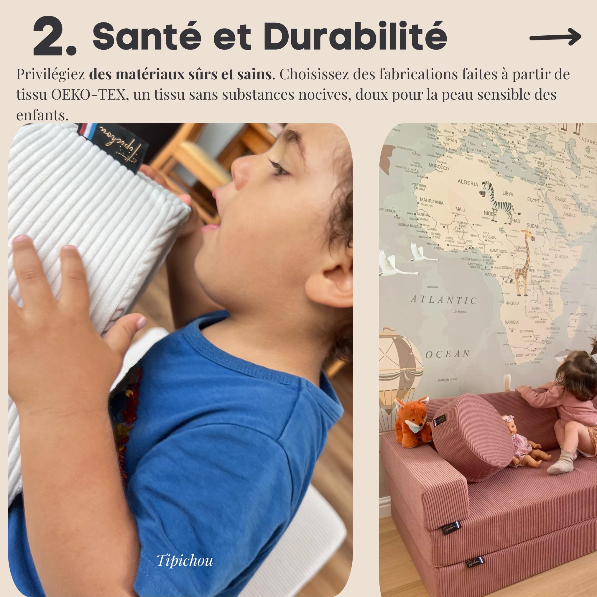 Canapé Enfant Convertible - Chauffeuse 2 Places Transformable en Lit d'Appoint, Aire de Jeu, Fauteuil, Matelas de Sol - Idéal Cadeau Enfants - Possibilités de Jeux Infinies (Blanc Crème, 2 Places)
