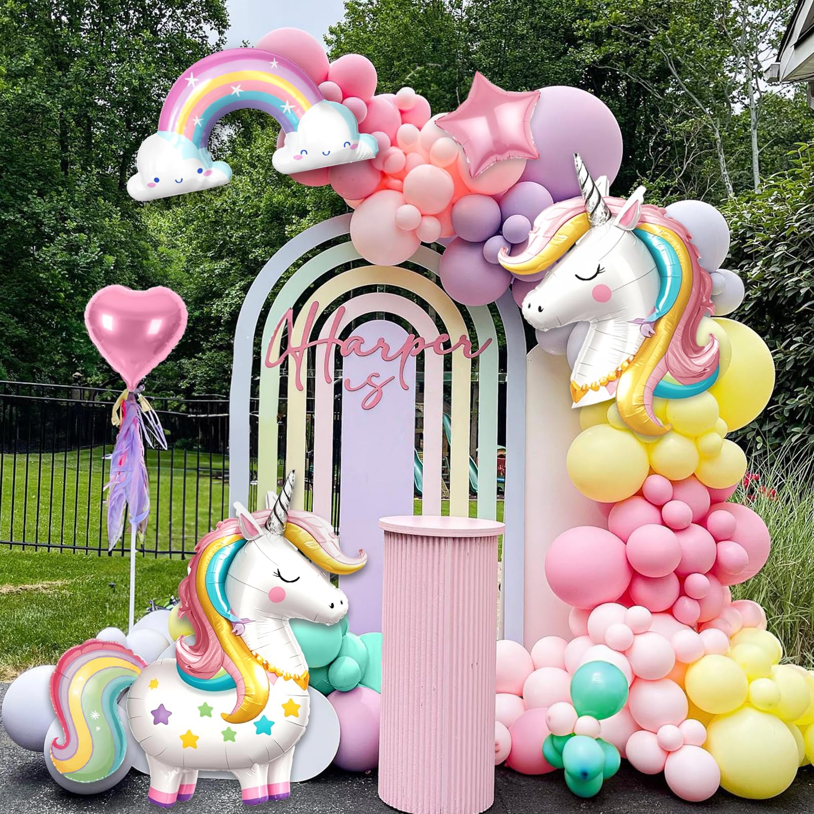 PtyPop Einhorn Deko Kindergeburtstag Mädchen 1 2 3 4 5 6 Jahre, Einhorn Luftballon Stehend Folienballon Regenbogen Herzluftballons, Einhorn Kindergeburtstag Decorations Party Deko (2 Jahre)