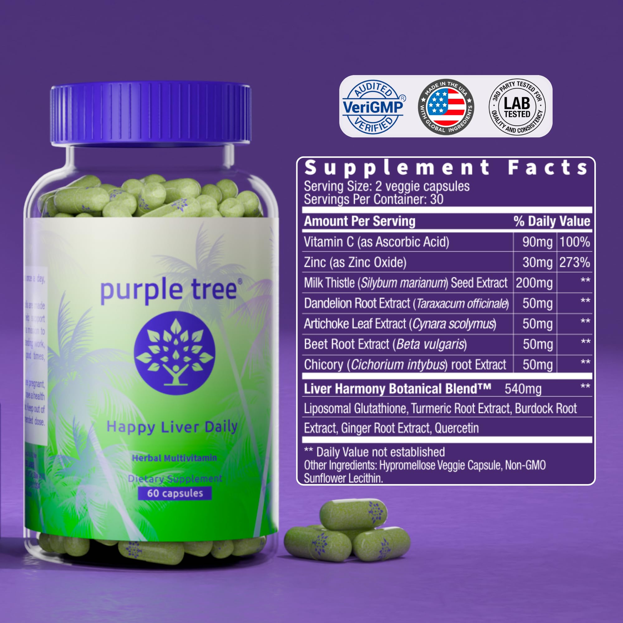 purple tree Happy Liver Daily | Milk Thistle + Glutathione Liver Supplement | 60 Caps — Amazon image 6