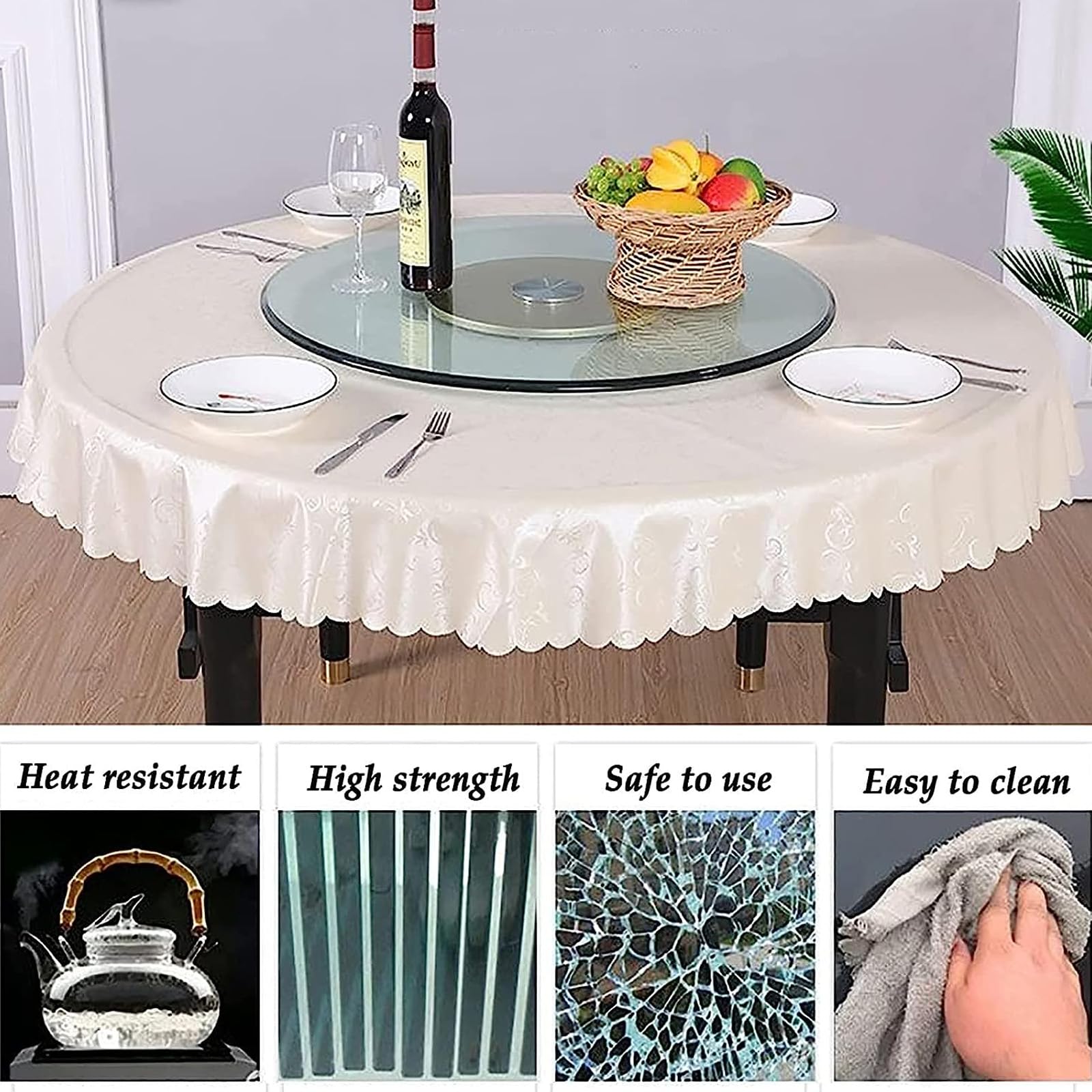 Piano Rotondo in Vetro temperato,Piatto Girevole Lazy Susan in Vetro Spesso Resistente,Piatto da Portata Rotondo da Tavolo Vassoio da Portata Girevole Trasparente Vassoio Girevole in Vetro,6