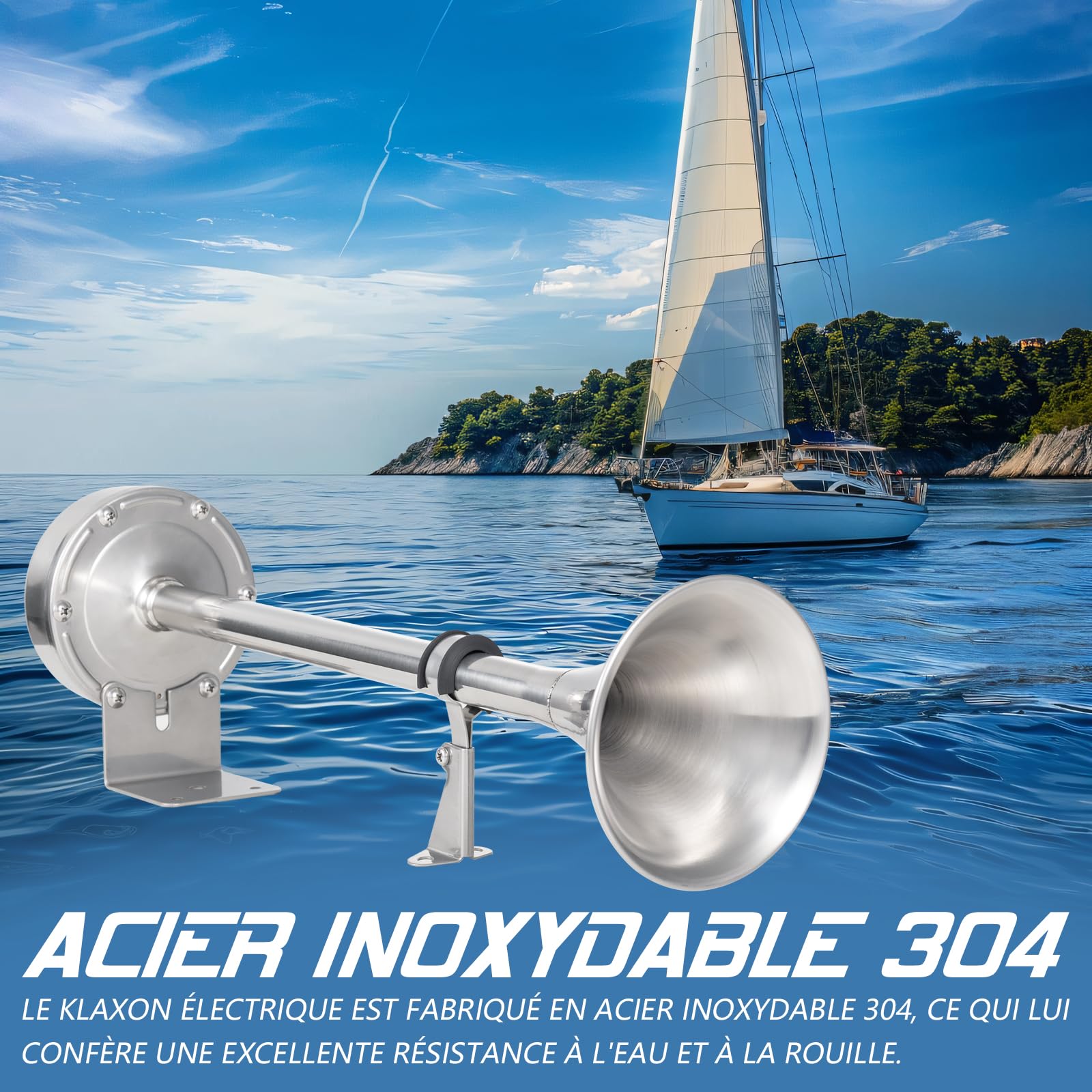 FARBIN Klaxon de Bateau 12V Corne de Brume Trompette Marin acier Inoxydable | étanche, klaxon de camion pour bateau brume yacht camping-car