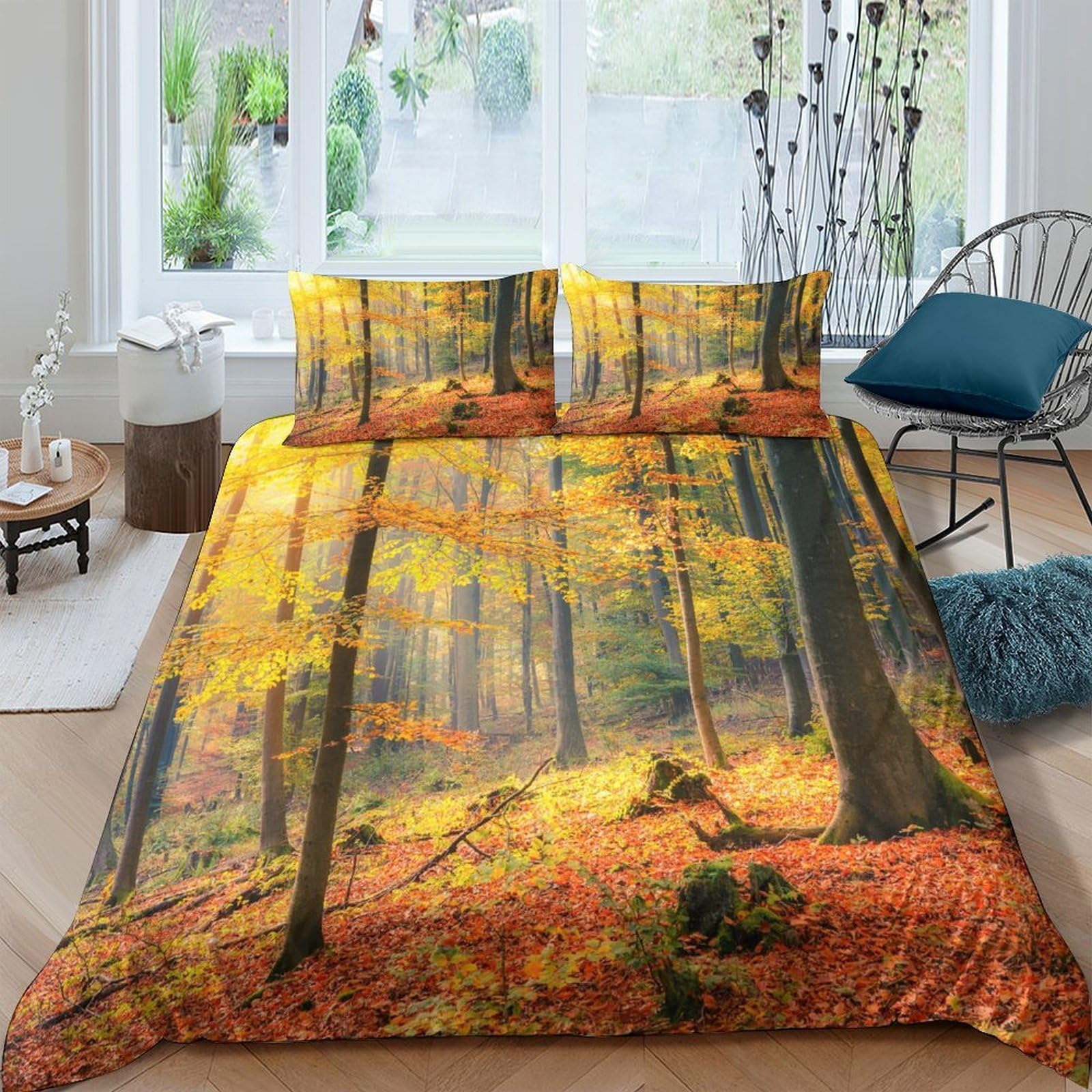 Ctjqhvkz Style-4 3D Printed Autumn Forest Fitted Sheet Microfiber Soft Breathable Maple Leaves Mattress Cover For Bedroom Dorm Decor Single（135X200cm）