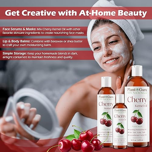 Miniatura 6 de Plant Guru Aceite de grano de cereza, 4 onzas líquidas, prensado en frío, 100% puro y natural, hidratante para el crecimiento de la piel, la cara,