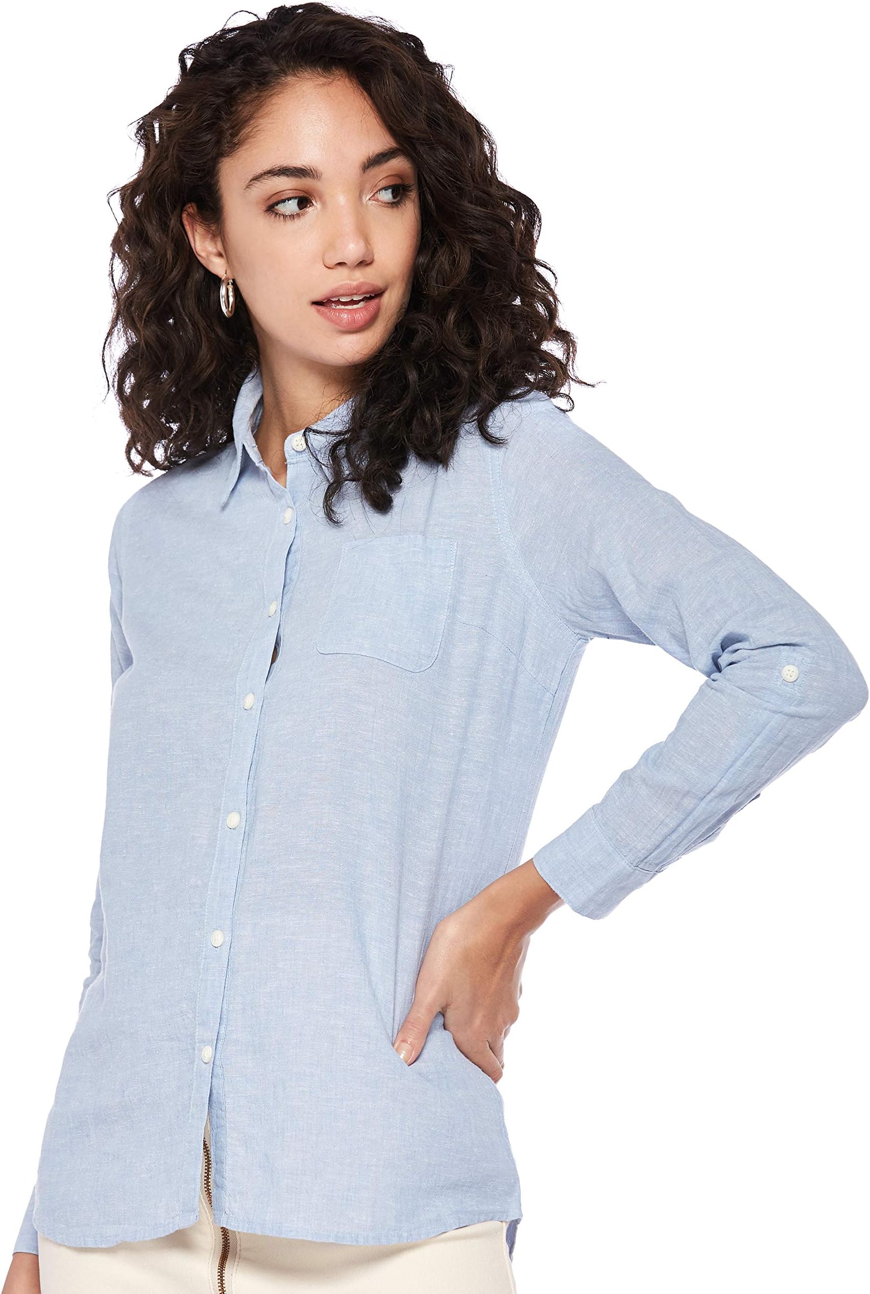 Giordano Women's 05348219 Women Cotton Linen Long Sleeve Shirt