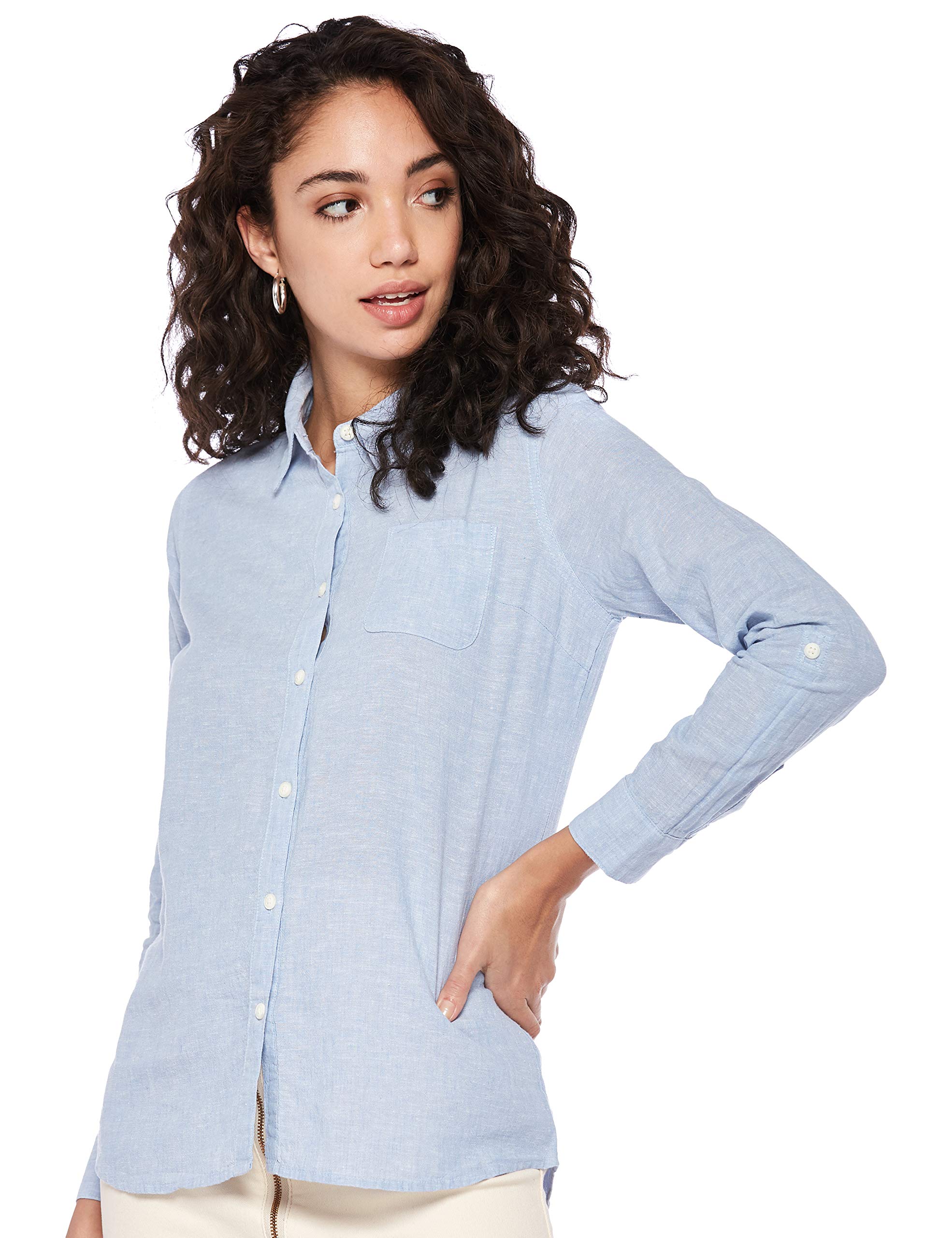 Giordano Women's 05348219 Women Cotton Linen Long Sleeve Shirt