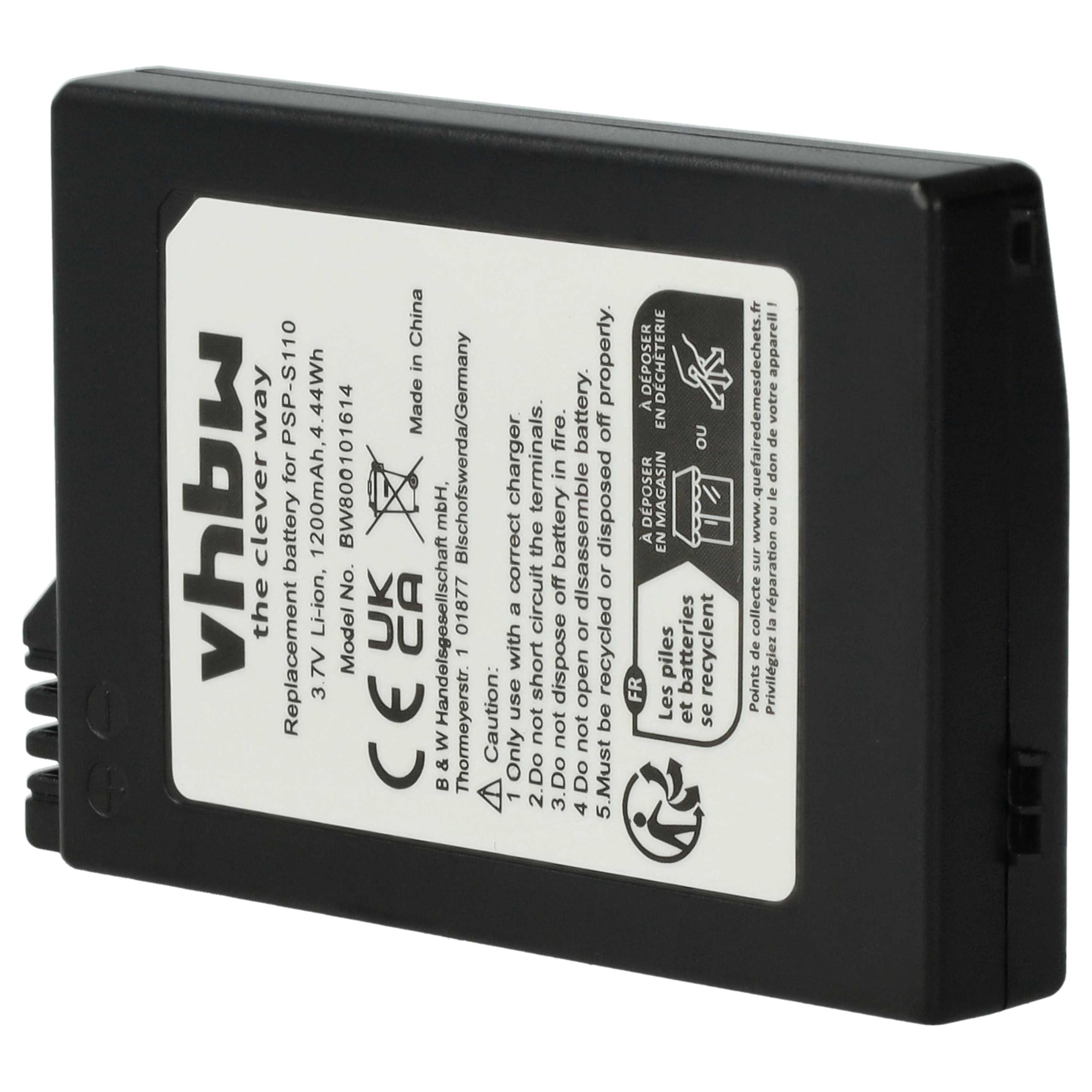 vhbw Batería Compatible con Sony PlayStation Portable 2ª generación Slim & Lite PSP-2000 PSP-2004, Brite PSP-3000 PSP-3004 (1200 mAh, 3,7 V, Li-Ion)
