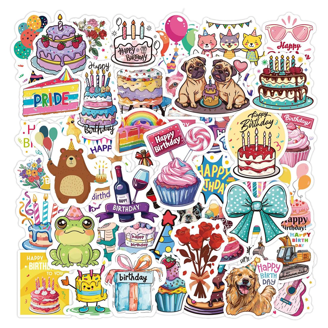 Naklejki dla dzieci 200 sztuk naklejki z okazji urodzin, styl Kawaii Urodziny, wodoodporne naklejki winylowe, naklejki do scrapbookingu, pamiętnik, pamiętnik, laptop itp