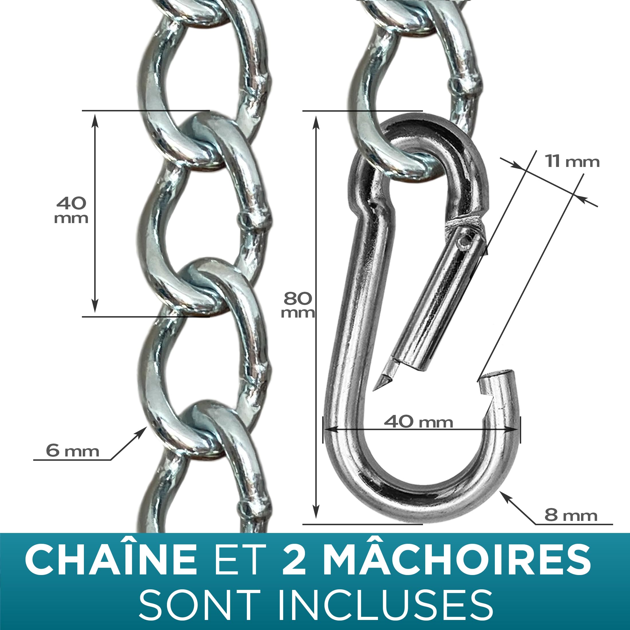 KLIFFHÄNGER Chaîne avec Deux mousquetons, Fixation Variable pour Chaise hamac (Chaîne 30 cm Double Pack)