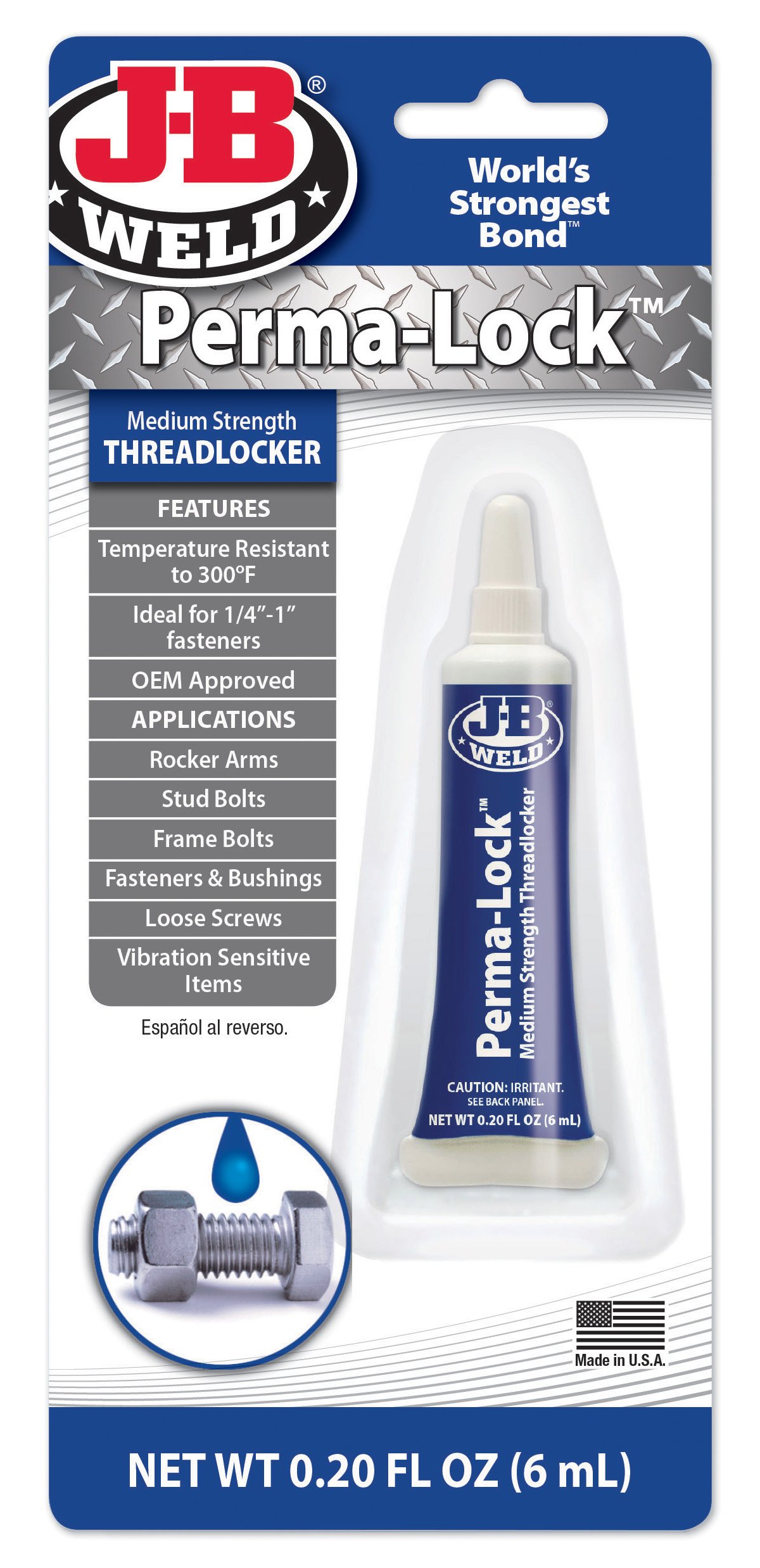 J-B Weld 24206 Perma-Lock Medium Strength Threadlocker - Blue - 6 ml