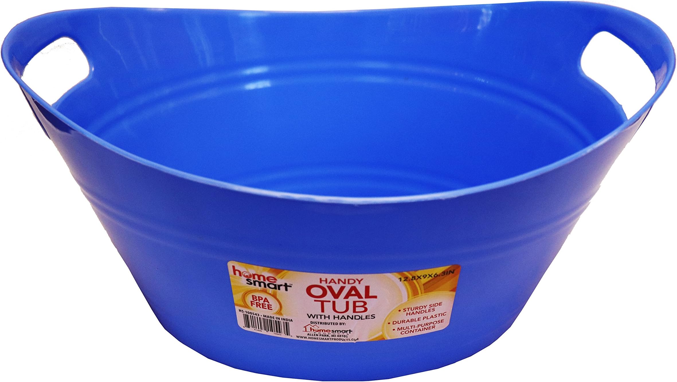 Oval plastic storage tubs with handle - Small size: (12.8" x 9" x 6.3") - Oval plastic tub, Multipurpose plastic tub with handles.(Blue)