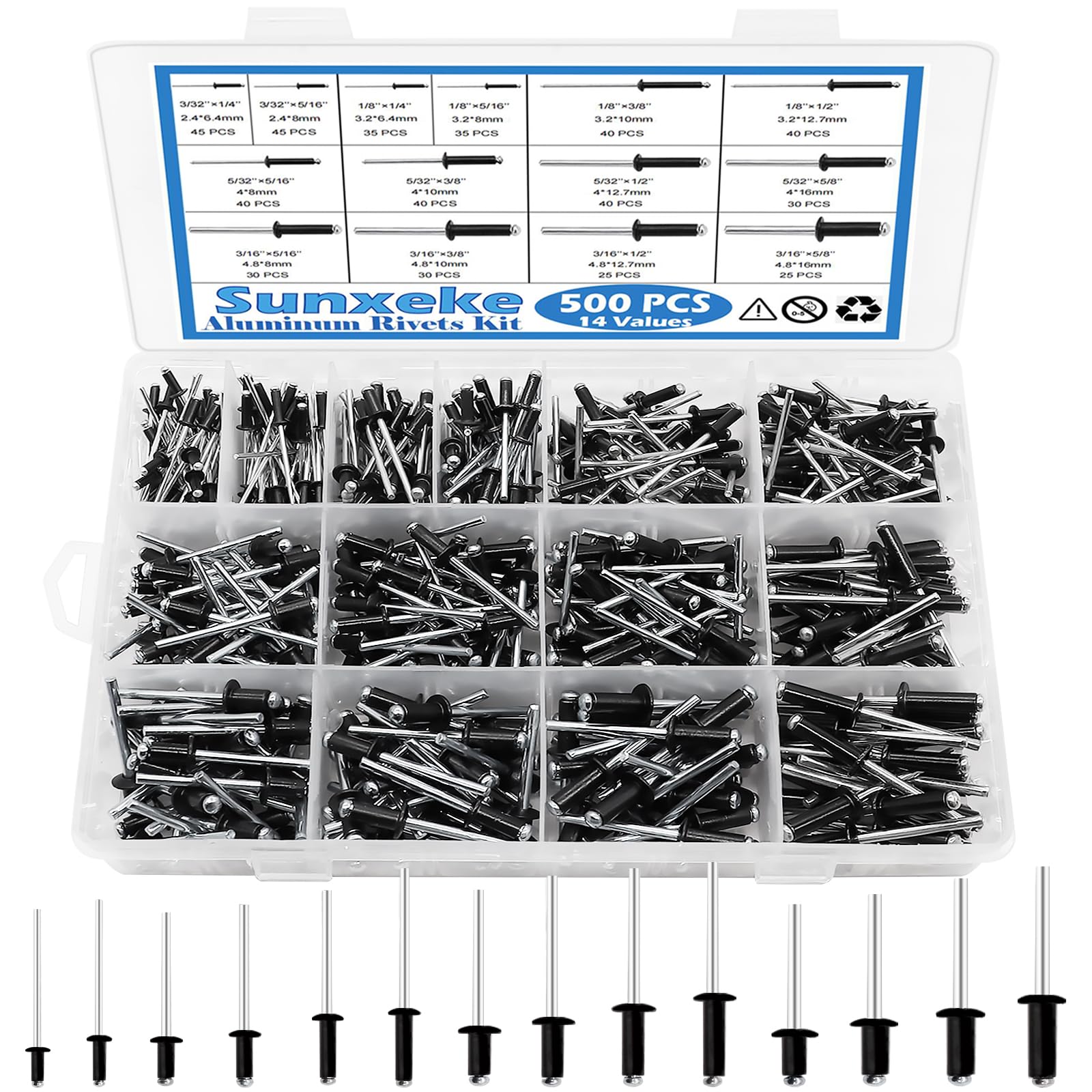 Pop Rivets Bit Snapklik.com : Sunxeke 500pcs Pop Rivets Aluminum Rivets Assortment Kit