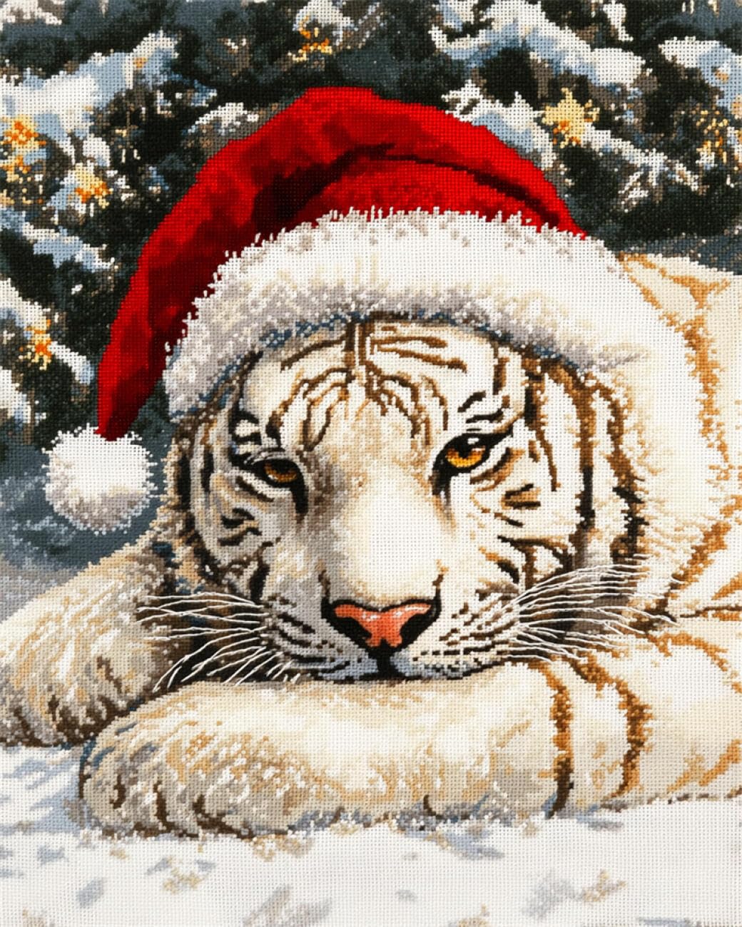 AxiangziK DIY Stamped Cross Stitch Kit White Tiger Portrait 11CT 80x100cm