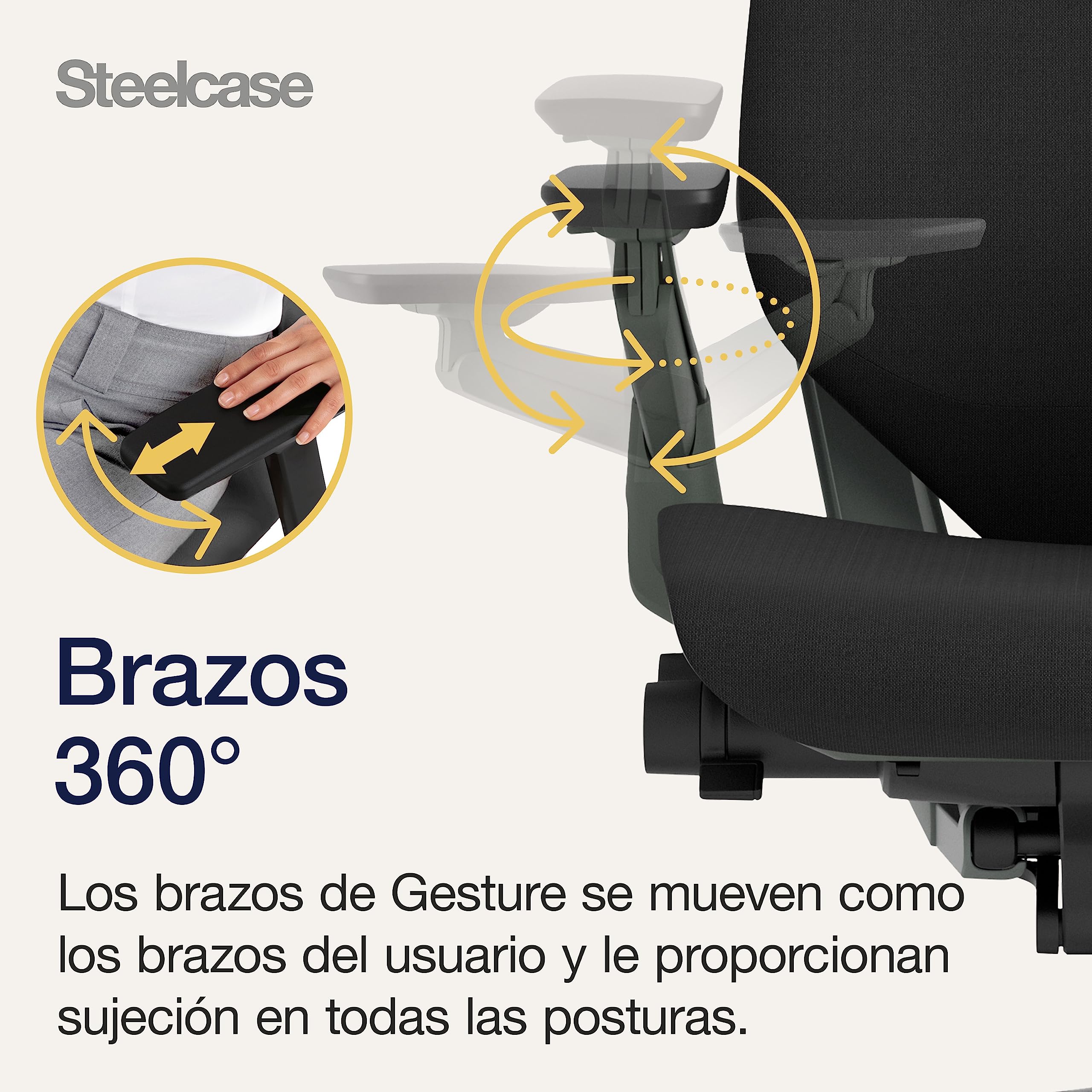Steelcase Silla ergonómica, Gesture, Lumbar, reposa Cabeza, Ónix | Fabricada en Francia, garantía 12 años, ruedas para todo tipo de suelos, materiales premium, hasta 180 kg y 190 cm