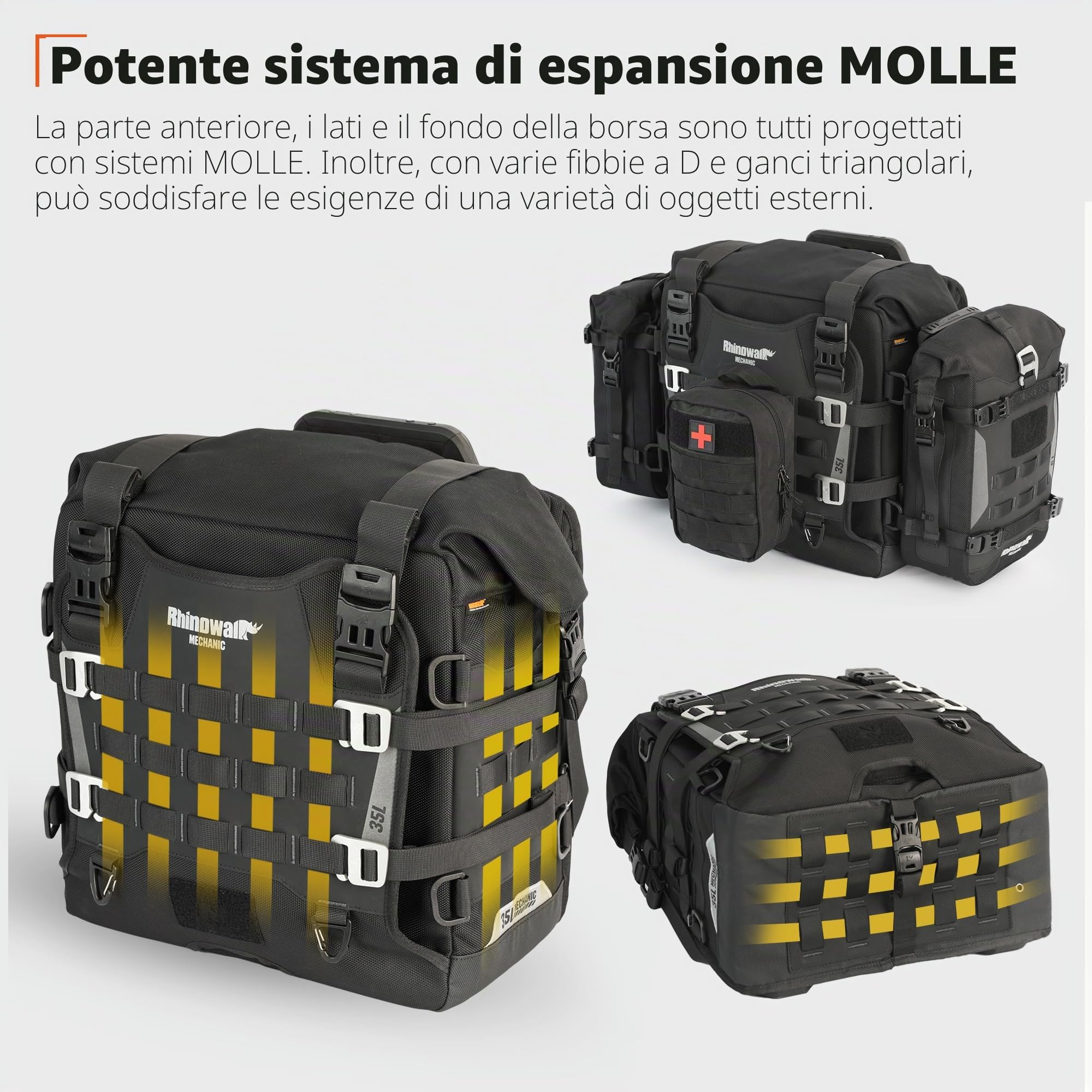 Rhinowalk Borsa da sella per moto, impermeabile, 35 l, a sgancio rapido, accessorio per moto