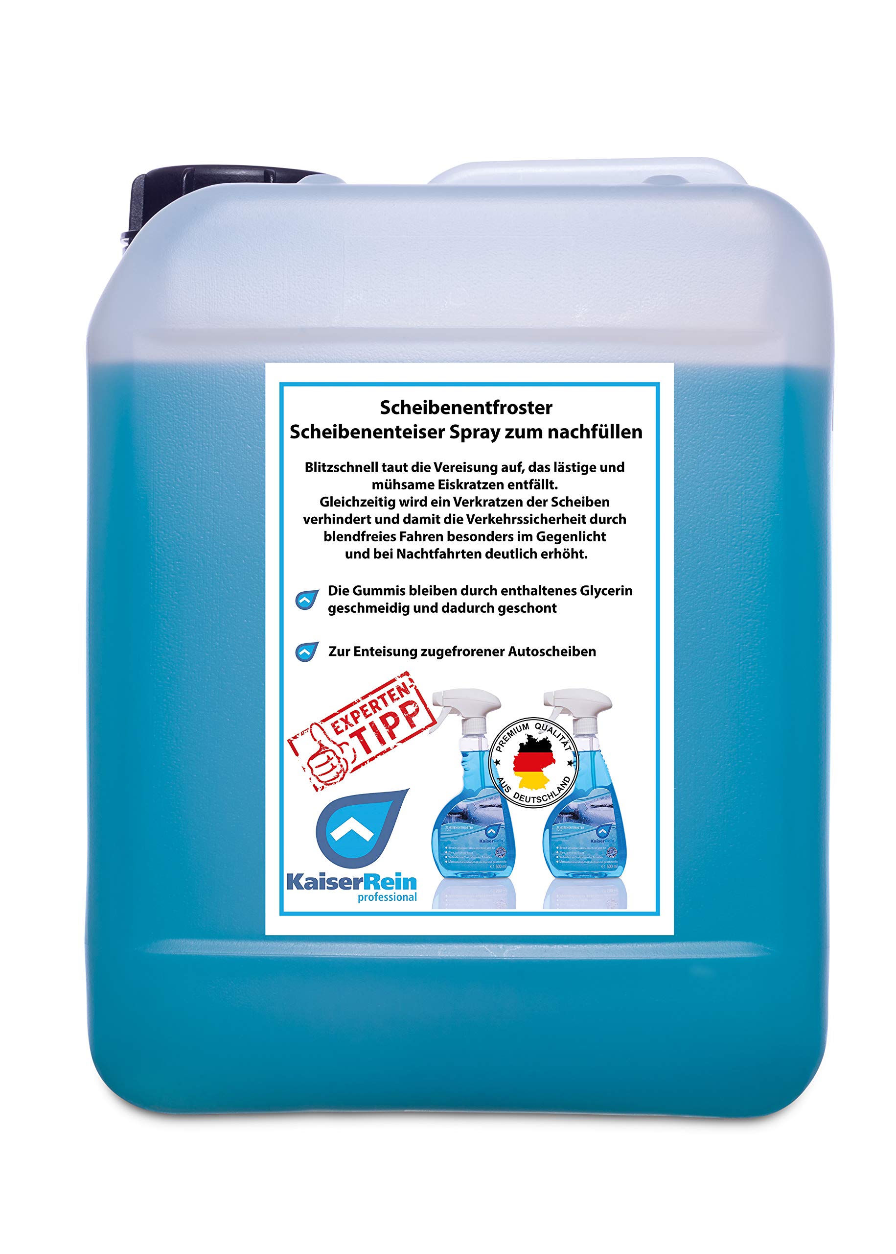 KaiserRein Scheibenentfroster 5 L Kanister Scheibenenteiser Spray Verkratzen der Scheiben verhindert und damit die Verkehrssicherheit durch blendfreies Fahren deutlich erhöht