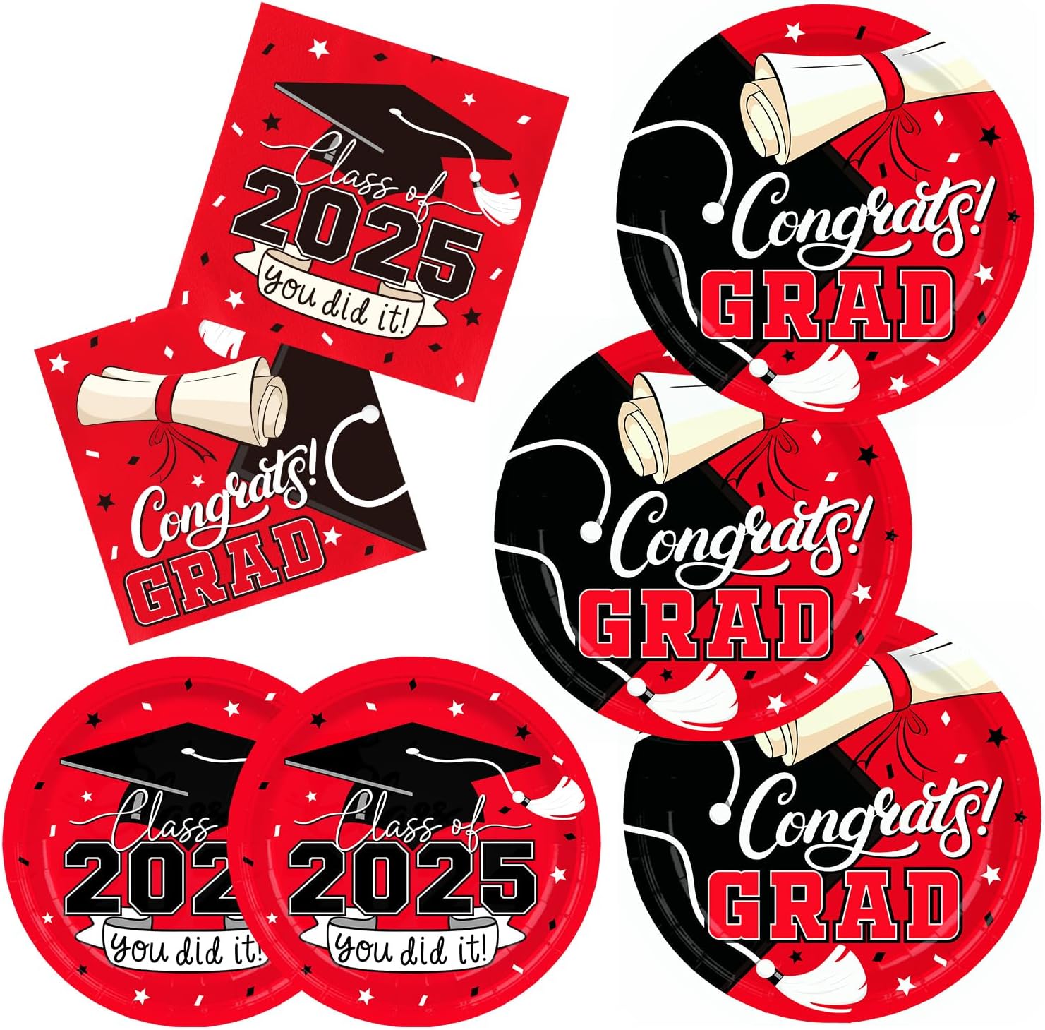 2025 Graduation Party Supplies Kit: Red -Themed Congrats Grad Decorations with Disposable Dinner & Dessert Plates, Napkins for 50 Guests - Graduation Party Decorations Red 2025