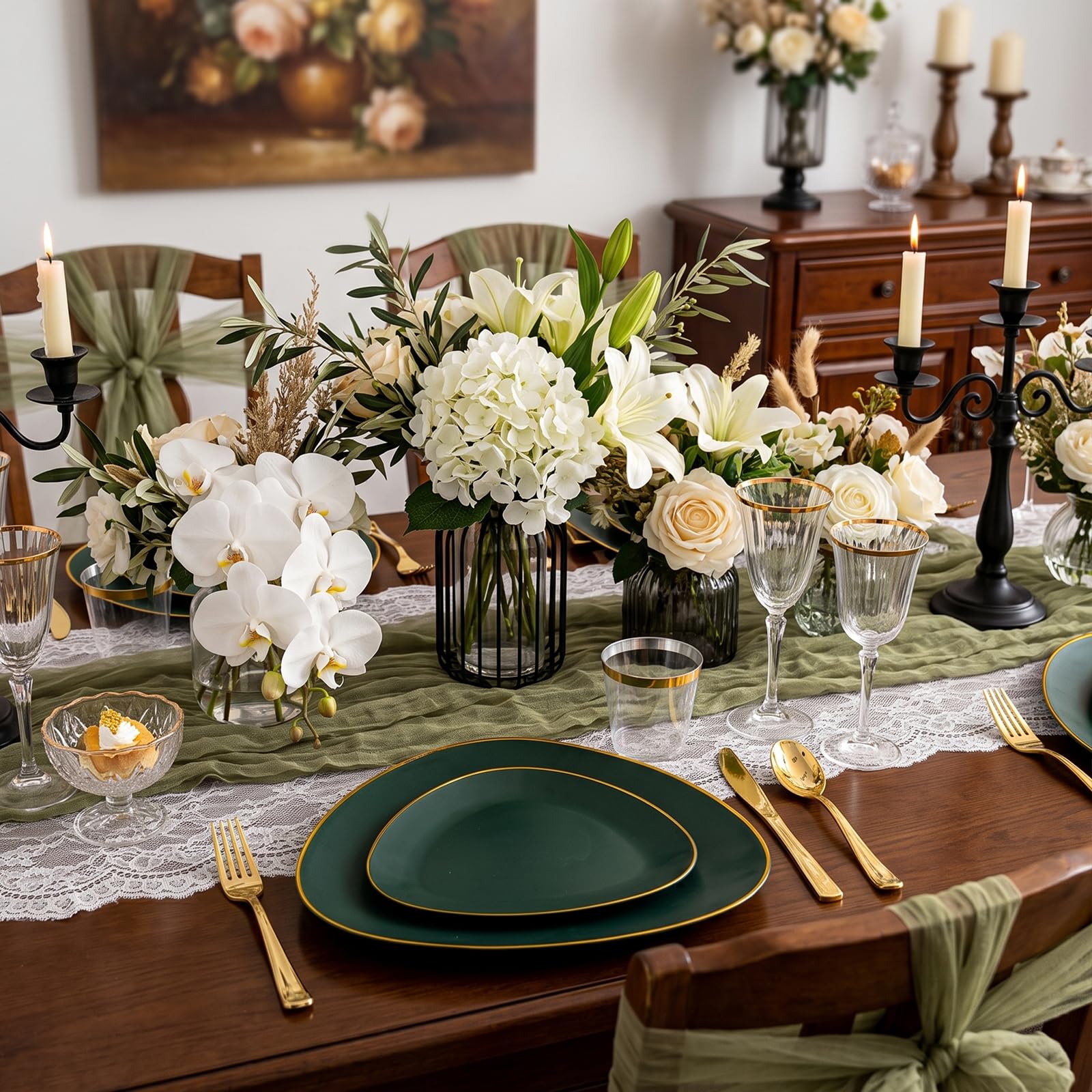 Green Gold Disposable Plates & Cutlery Set - 180pcs -4