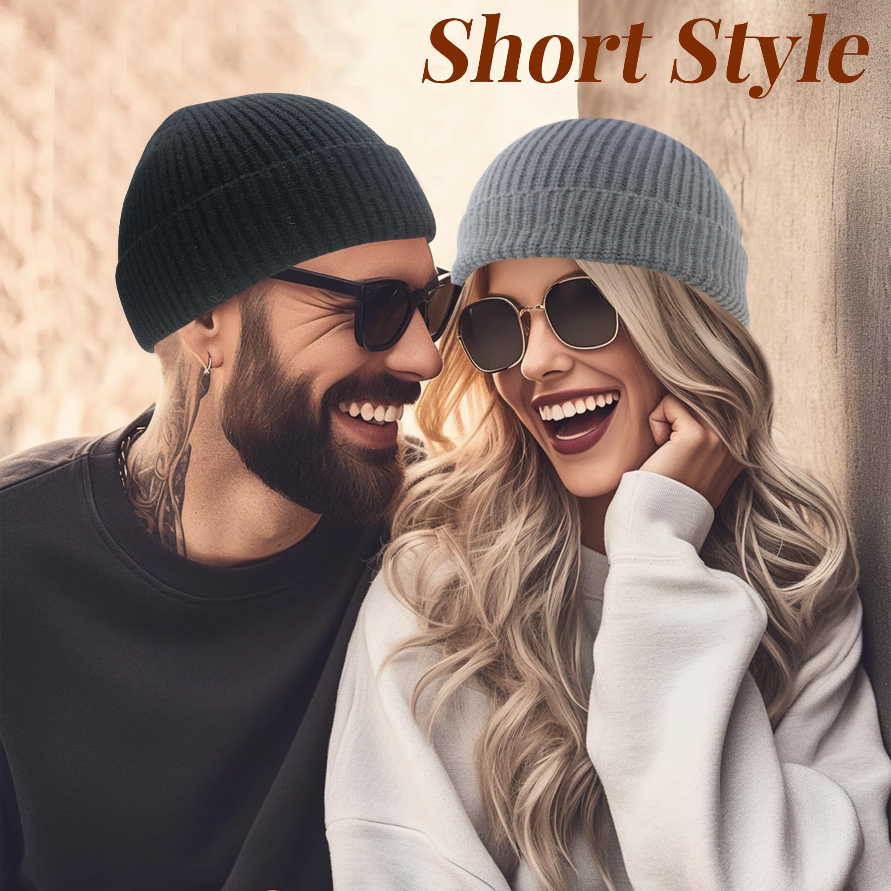 NPQQUAN Fisherman Beanies for Men Women Short Cuff Knit Beanie Winter Warm Hats Cap Black