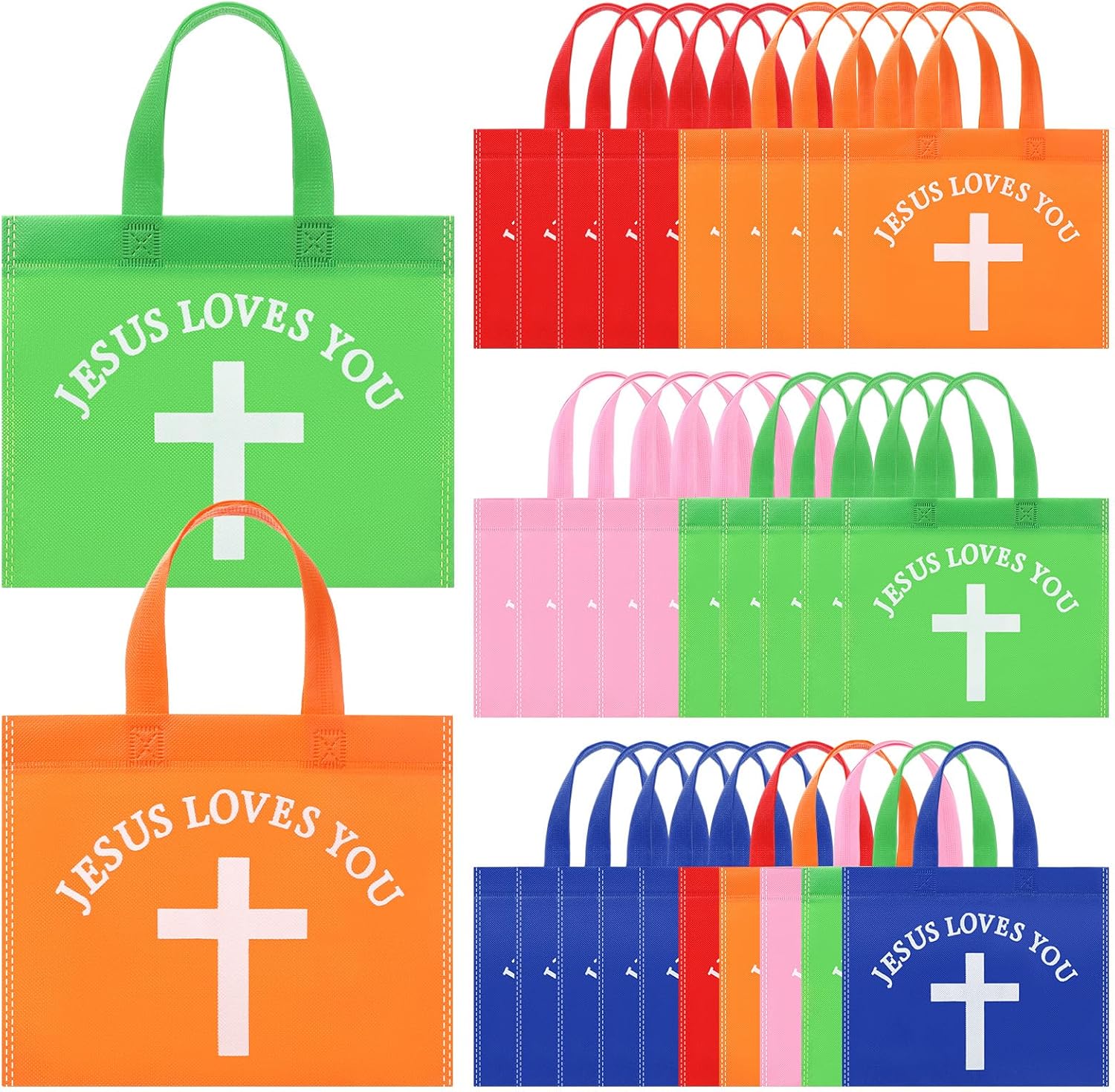 Sweetude 30 Pcs Jesus Loves You Non Woven Bags Bulk Christian Religious Gift Bag Reusable Goodie Treat Bags with Handles for Kids Church Christian Religion Gift