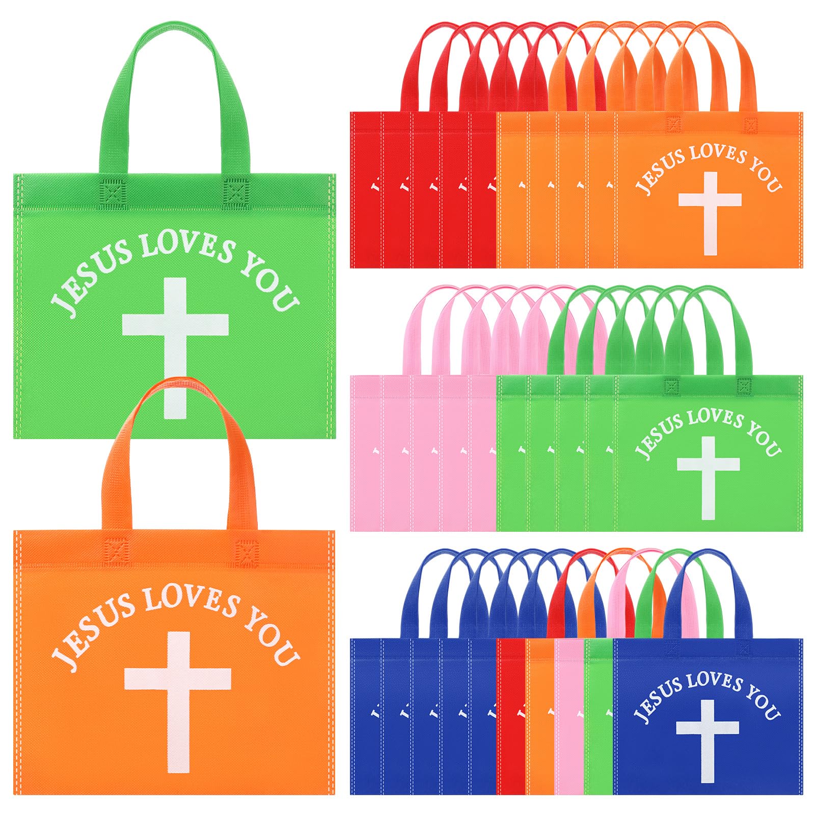Sweetude 30 Pcs Jesus Loves You Non Woven Bags Bulk Christian Religious Gift Bag Reusable Goodie Treat Bags with Handles for Kids Church Christian