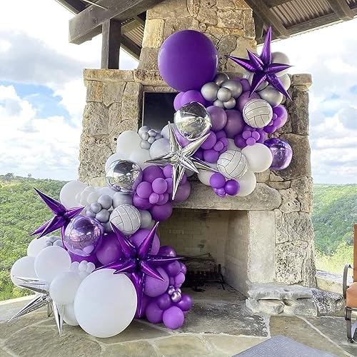 Miniatura 5 de FOTIOMRG Kit de arco de guirnalda de globos morados, 18, 12, 10, 5 pulgadas, globos de látex morados, paquete de diferentes tamaños para cumpleaños,