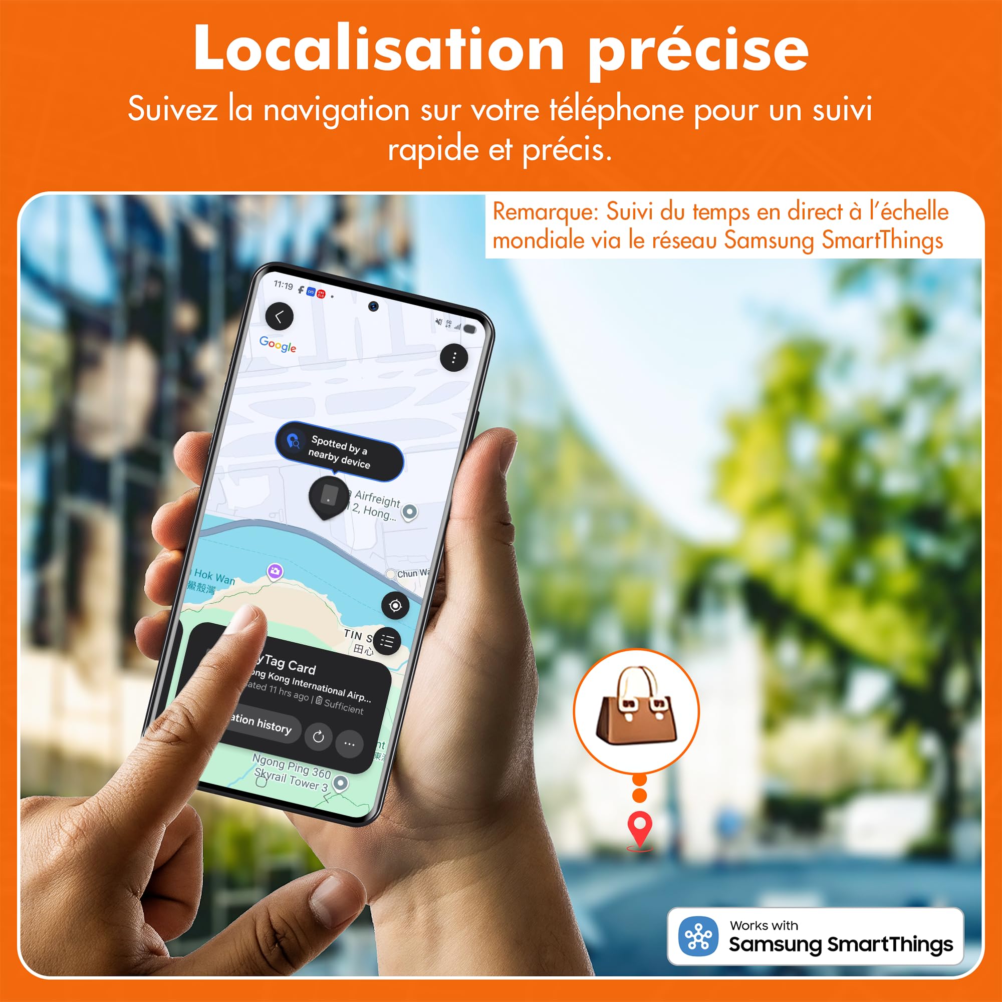 easyTag Card Tracker (Uniquement pour Samsung) - Suivi Global Instantané Traqueur Android Slim pour Portefeuilles, Sacs, Valises et Bagages. Compatible avec l'Application Samsung SmartThings