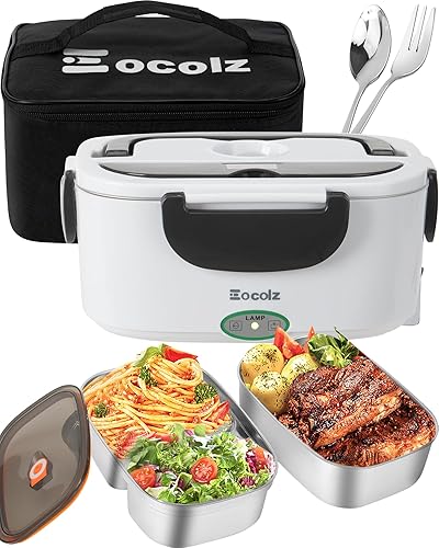 Miniatura 11 de Eocolz Fiambrera eléctrica calentador de alimentos de 80-100 W, calentador de alimentos con doble contenedor, 1.5L, lonchera portátil calentada para