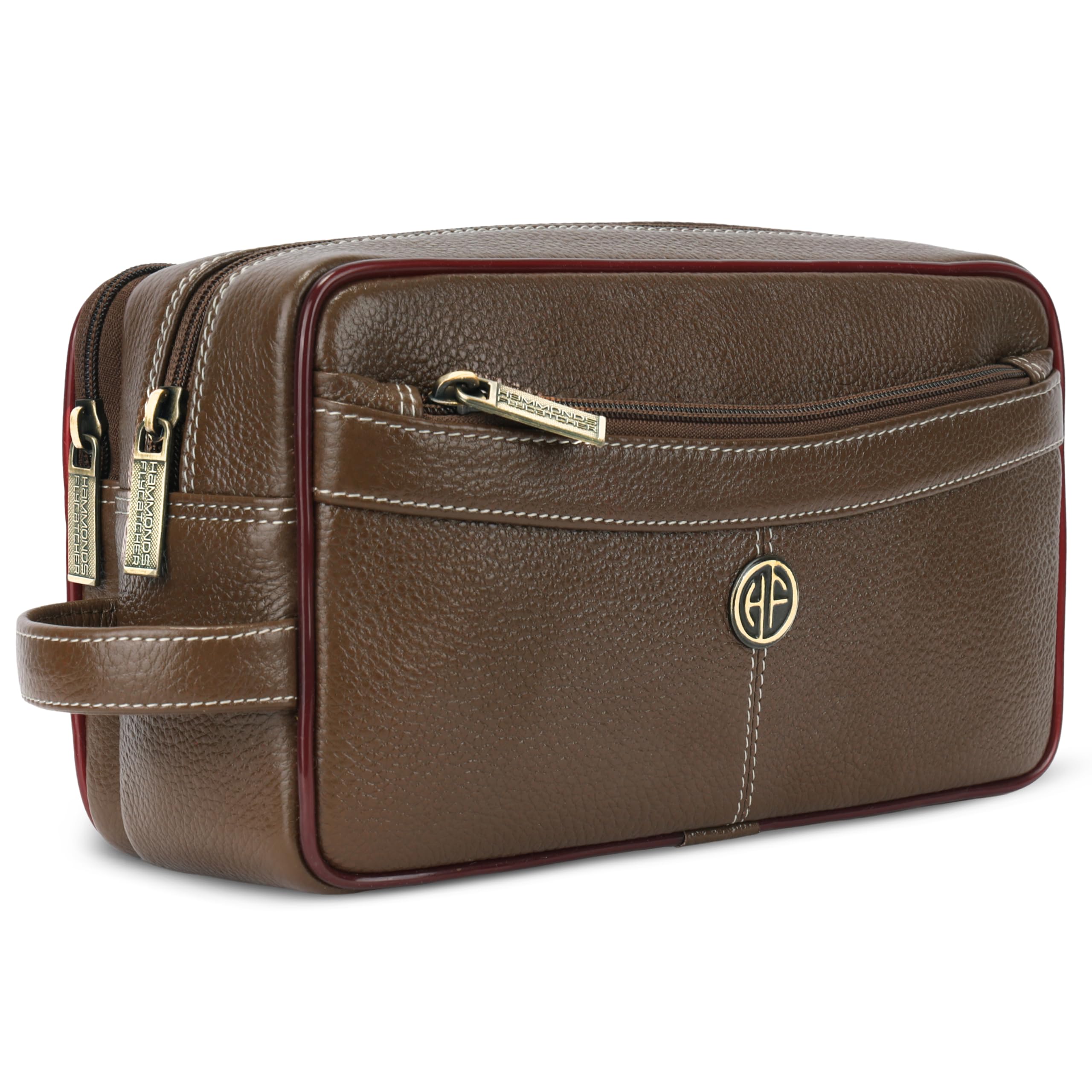 HAMMONDS FLYCATCHER Toiletry Bag For Men And Women -Genuine Leather Travel Organizer With Multiple Compartments -Brushwood Toiletry Shaving Kit For Men Organizer & Cosmetics Pouch For Women, 10.5 Cm