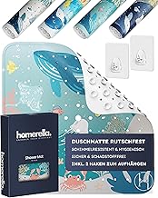 Homerella® Non-Slip Shower Mat for Children, 100% BPA-Free, Incl. 2 Hooks for Hanging, Baby Shower Mat, Skin-Friendly, Mildew-Resistant, Machine Washable, 53 x 53 cm