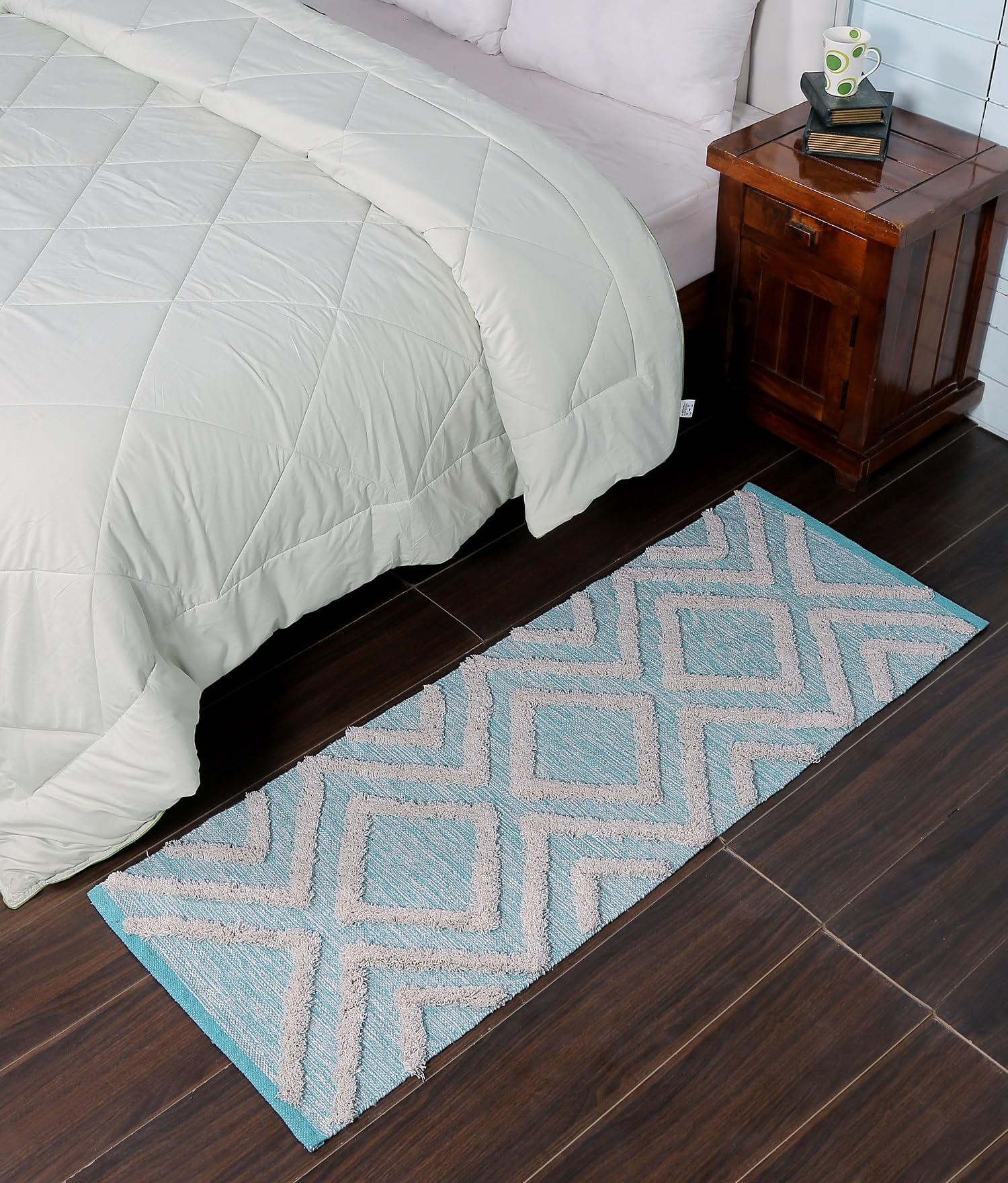 Shree Ganpati Handloom Printed 100% Natural Cotton Export Quality Designer Rug,Carpet, Bed Side Runner with Tassels for Bedroom,Living Room.-image-6