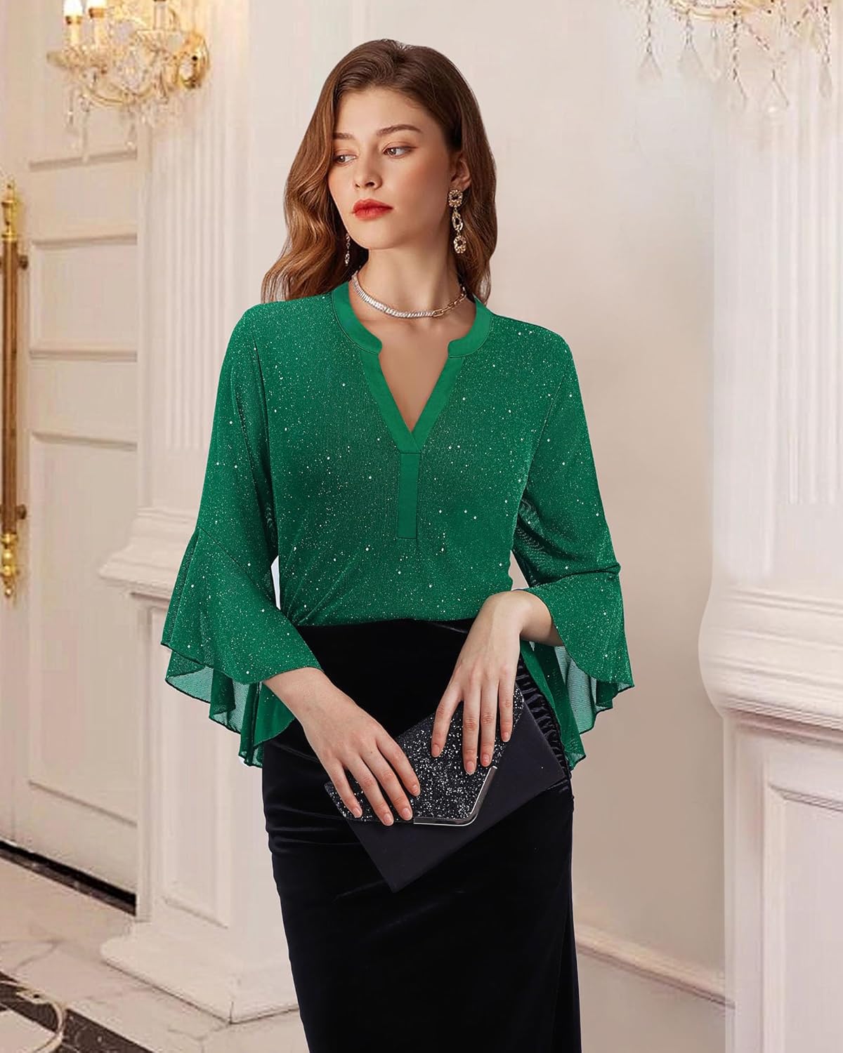 Lotusmile Women's 3/4 Sleeve Dressy Tops Elegant V Neck Blouse for Women Casual Work Evening Party - Image 3