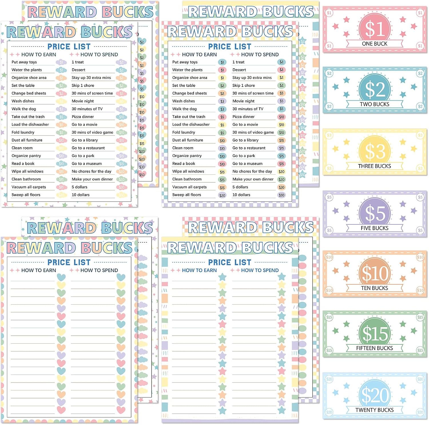 636pcs Good Behavior Reward Chart for Kids Confetti Reward System Bucks List Routine Reward System Chart Financial Literacy Task Schedule Board Visual List for Home School Toddles Kids Boys Girls