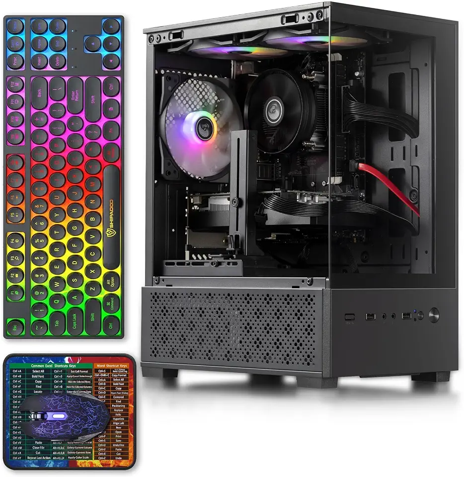 Computador desktop para jogos pré-construído, Intel Core i5 até 3,6 GHz, placa gráfica RX560 com 4 GB de memória de vídeo, 16 GB de RAM, SSD de 512 GB, Windows11 Home, WiFi 5.0, ventilador RGB x4