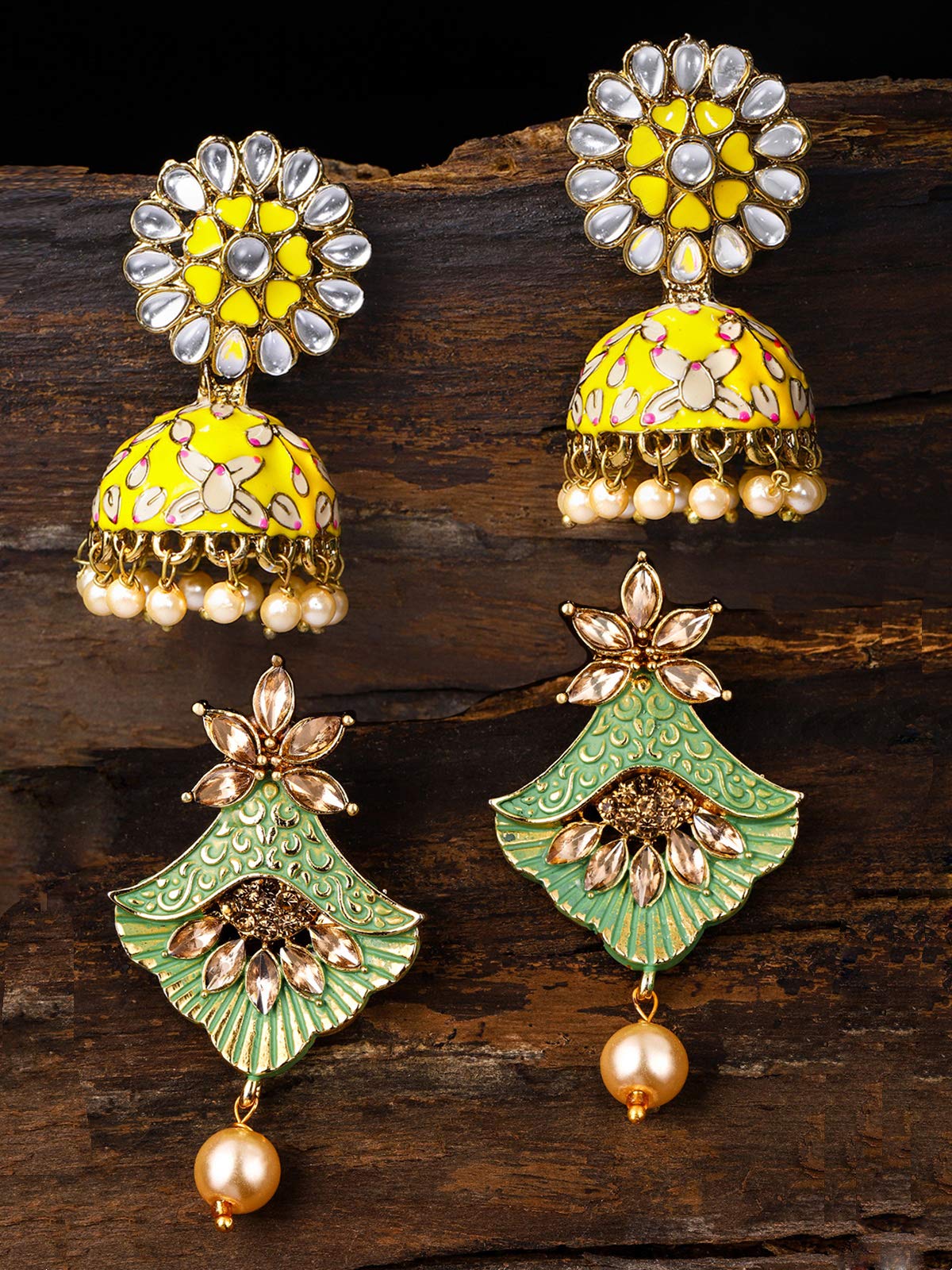 Non Precious Metal Jhumki Earrings, Yellow, ZPFK9032